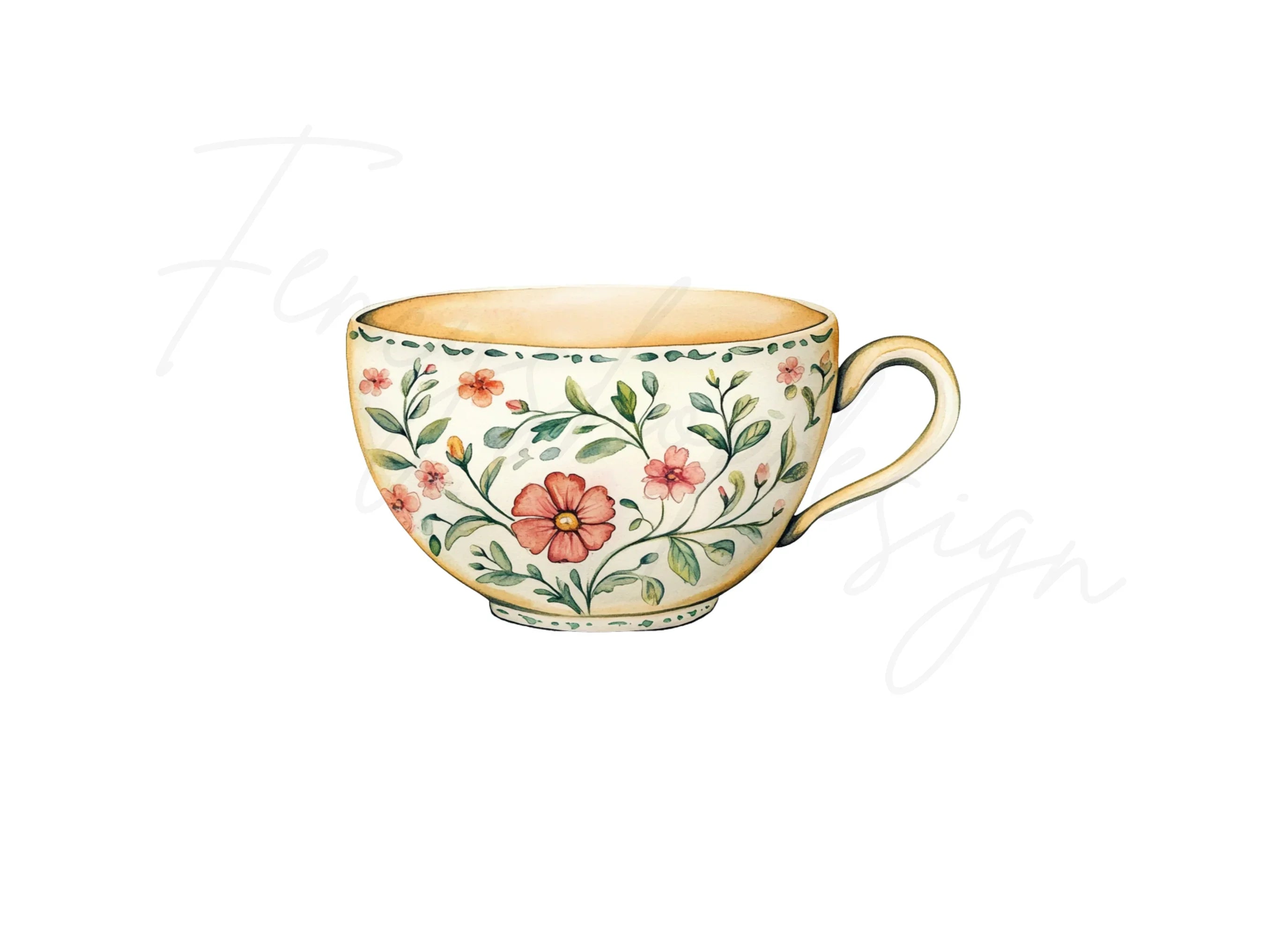 Elegant Floral Teacup Clipart Bundle