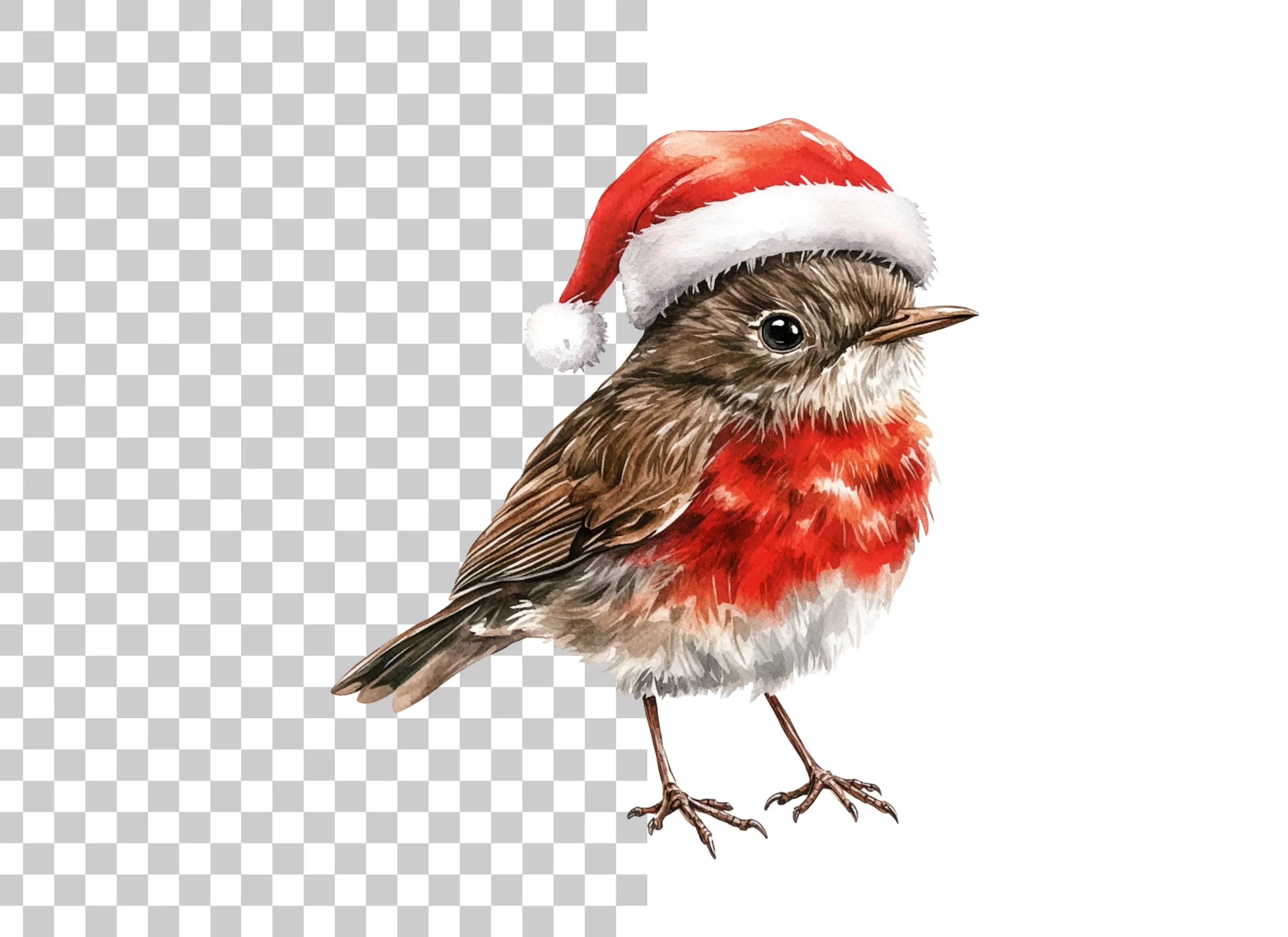 Festive Robin Birds with Santa Hats Clipart Bundle