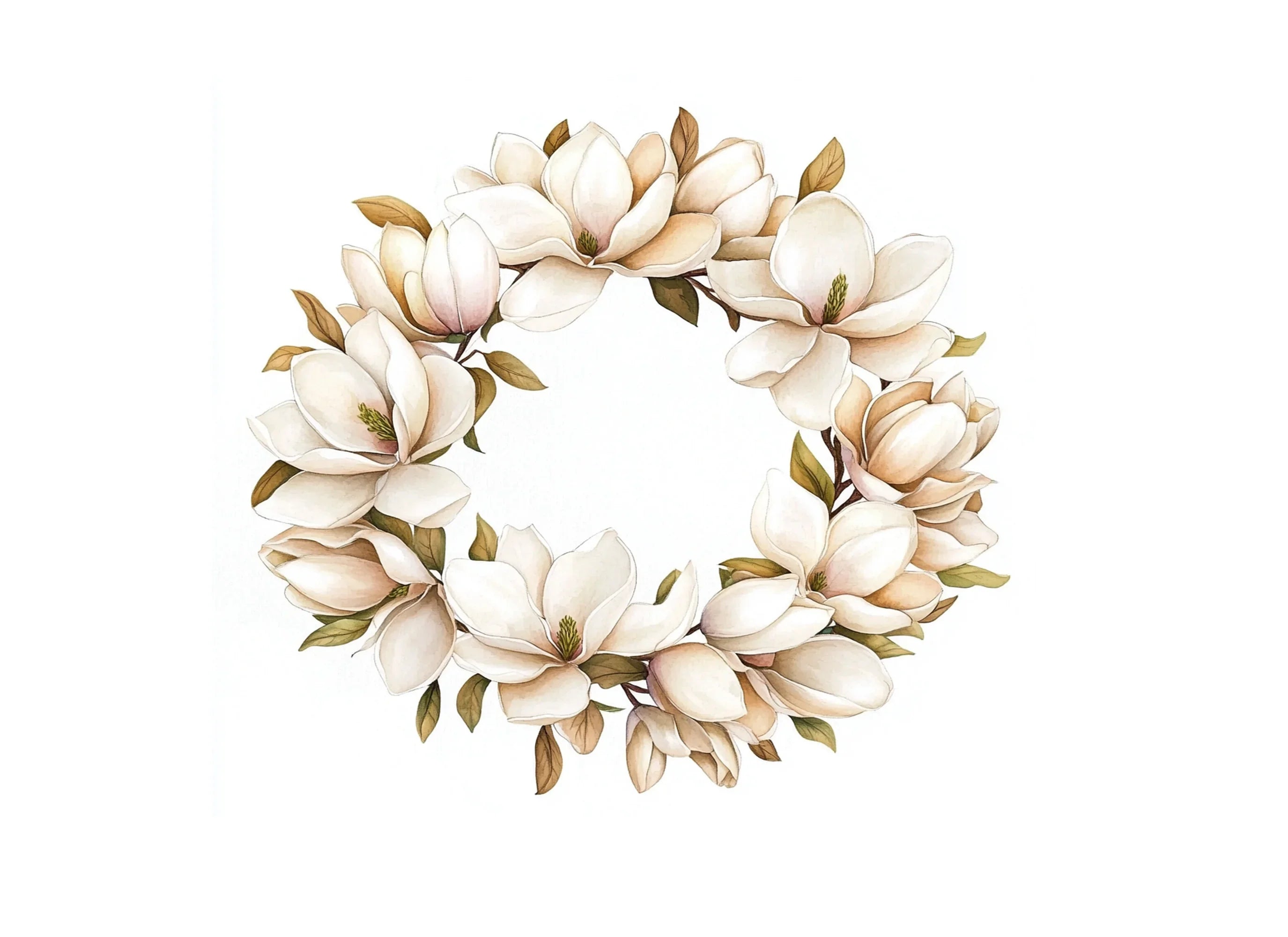 Elegant White Magnolia Wreath Clipart Bundle