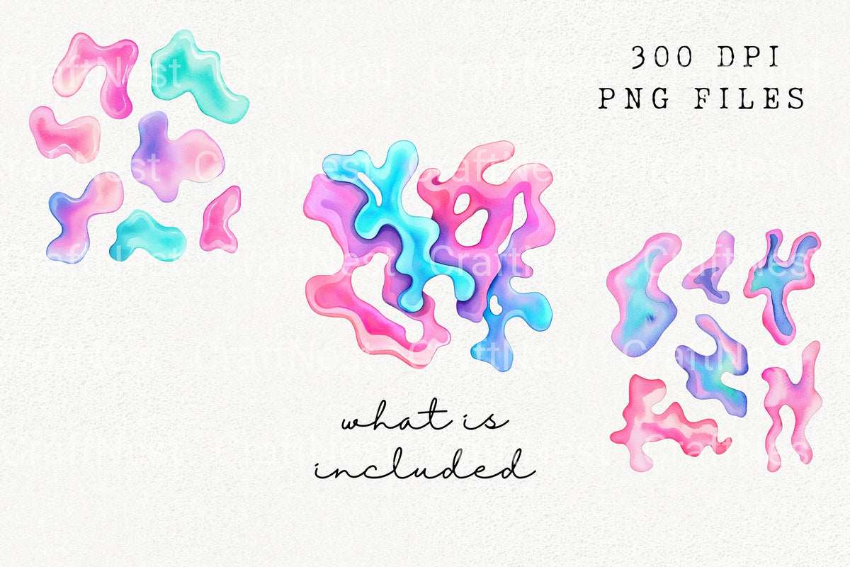 Pastel Liquid Abstract Shapes Clipart Bundle