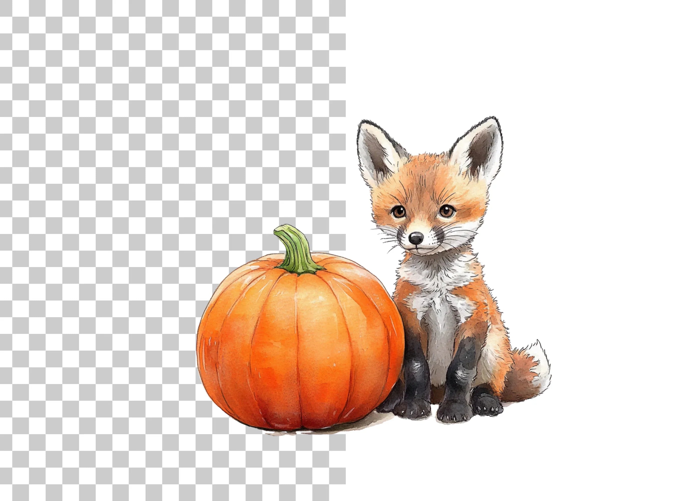 Cute Fox with Pumpkin Autumn Clipart Bundle