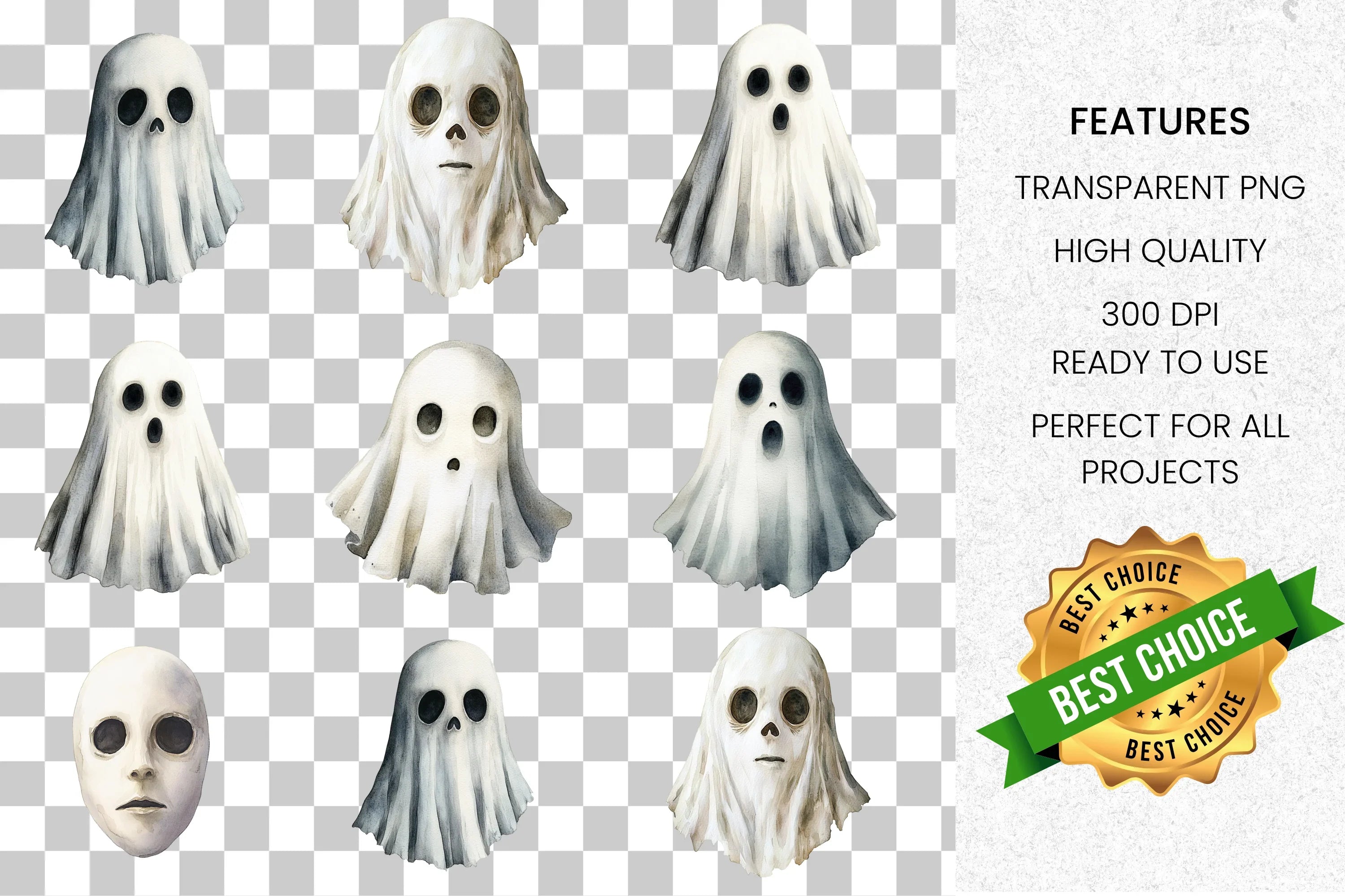 Spooky Halloween Ghost Clipart Bundle