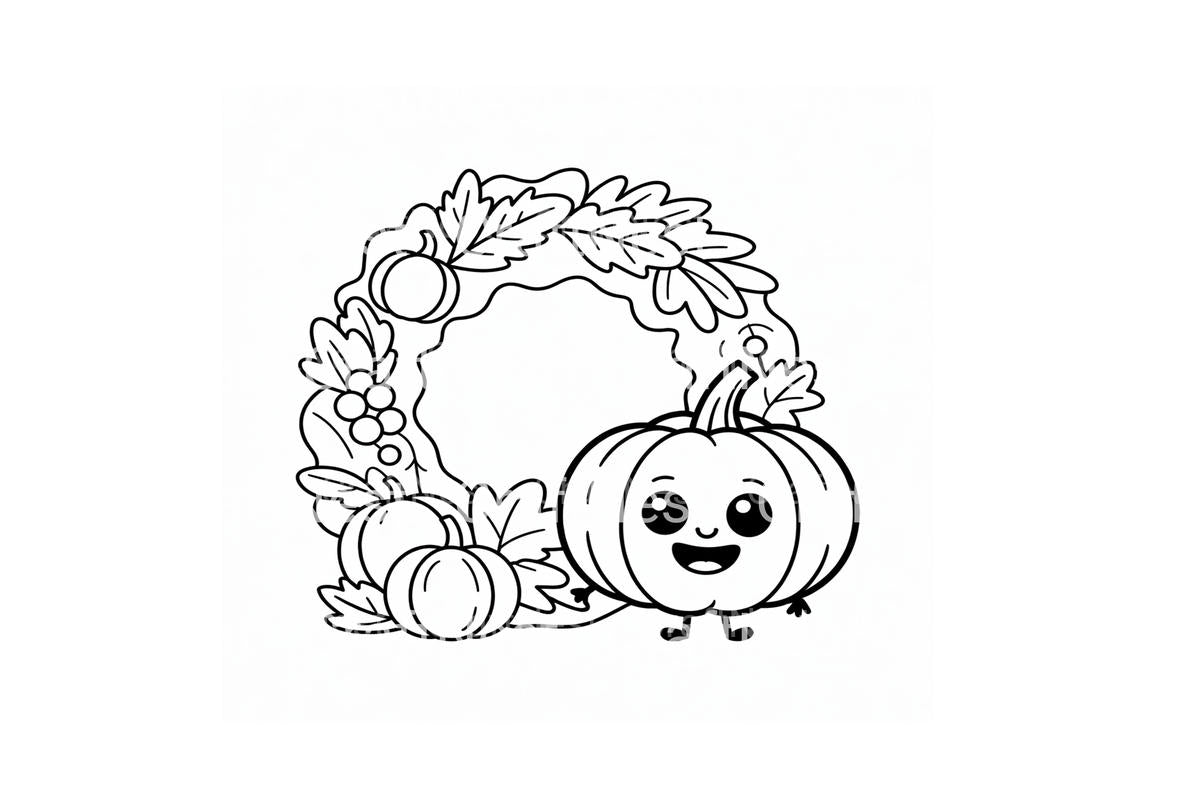 Cute Pumpkin Wreath Coloring Books