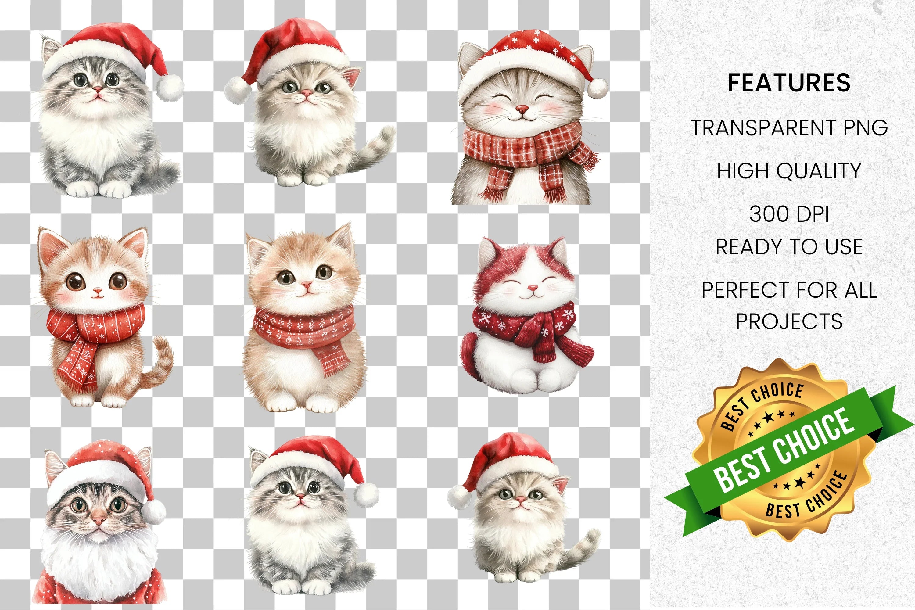 Cute Christmas Kitten Clipart Bundle