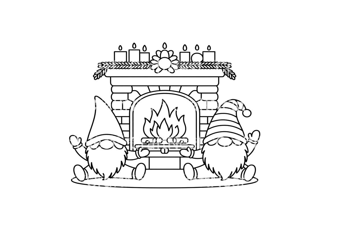 Christmas Gnomes Yoga by Fireplace Coloring Books