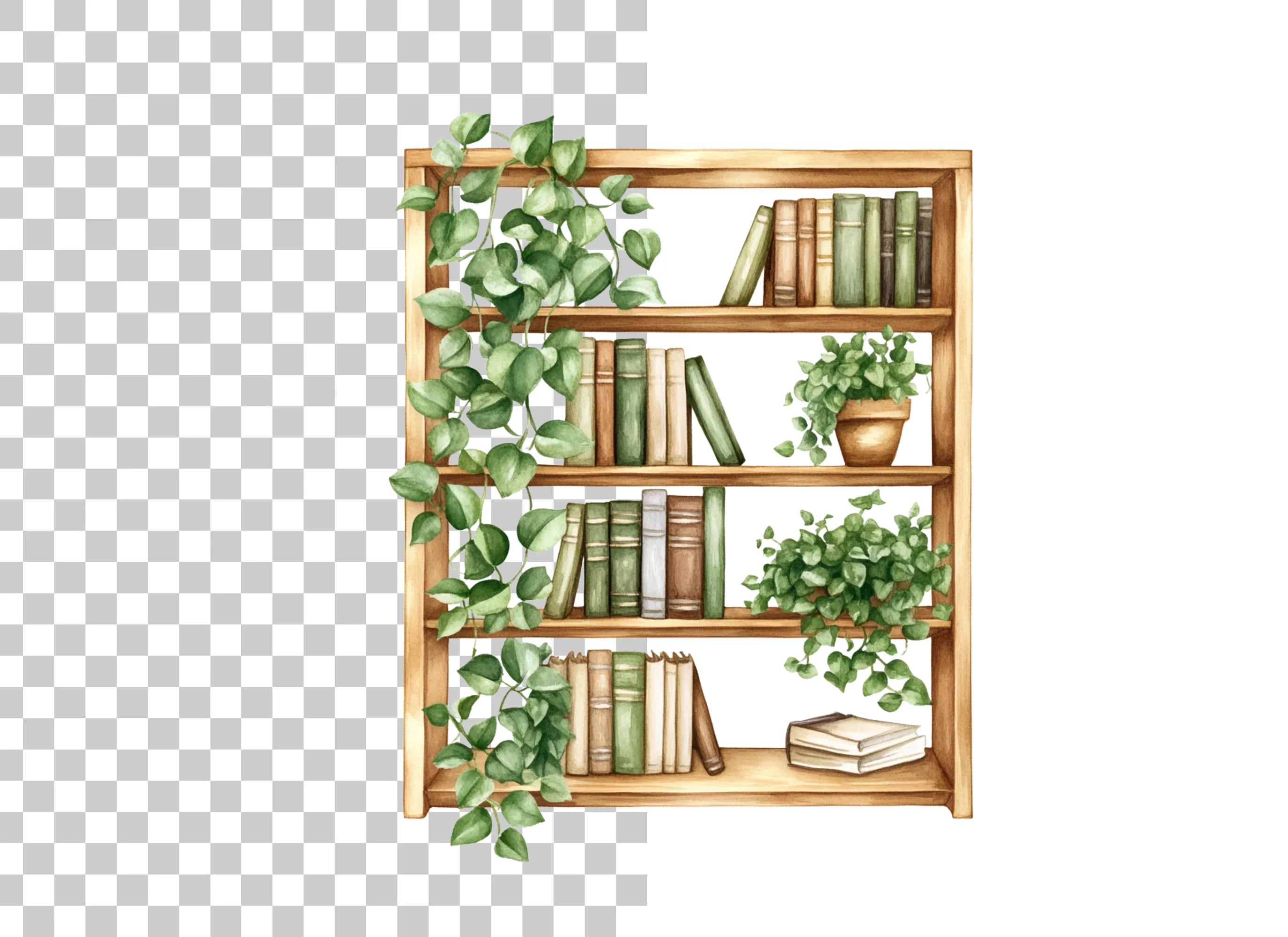 Bookshelf with Greenery Clipart Bundle