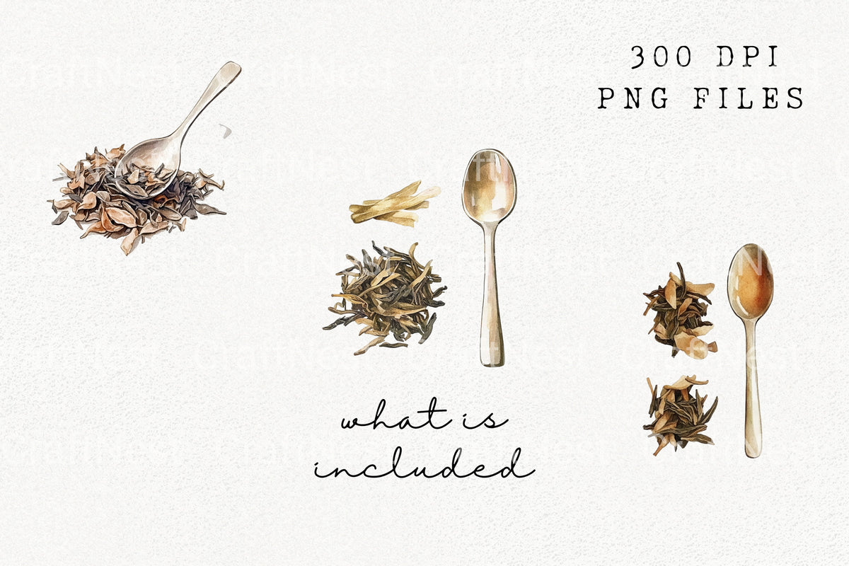 Tea Leaves And Spoon Clipart Bundle
