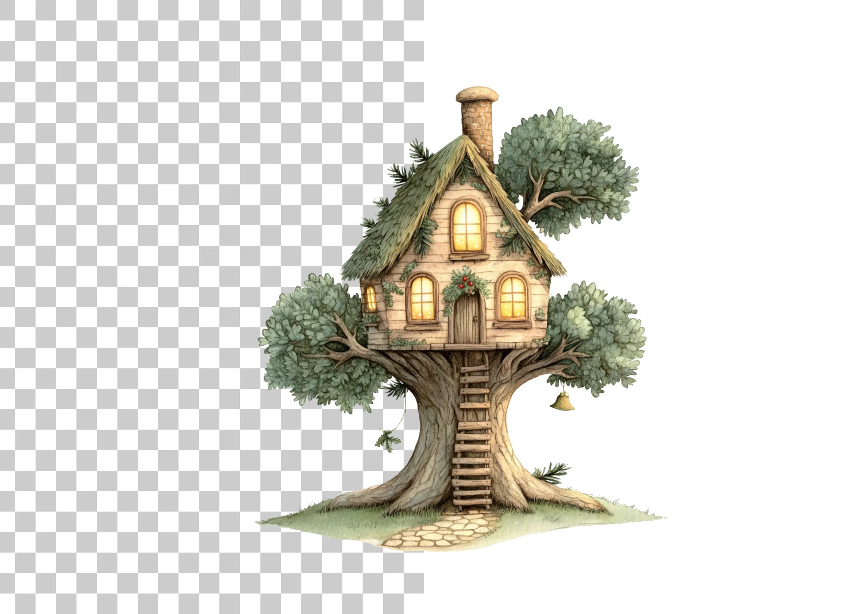 Enchanted Treehouse Illustration Clipart Bundle