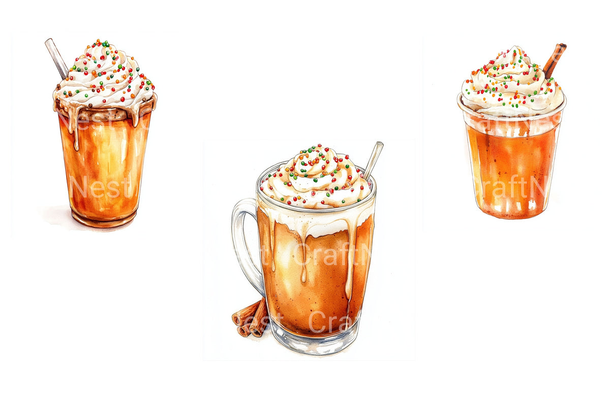 Pumpkin Spice Latte With Sprinkles Clipart Bundle