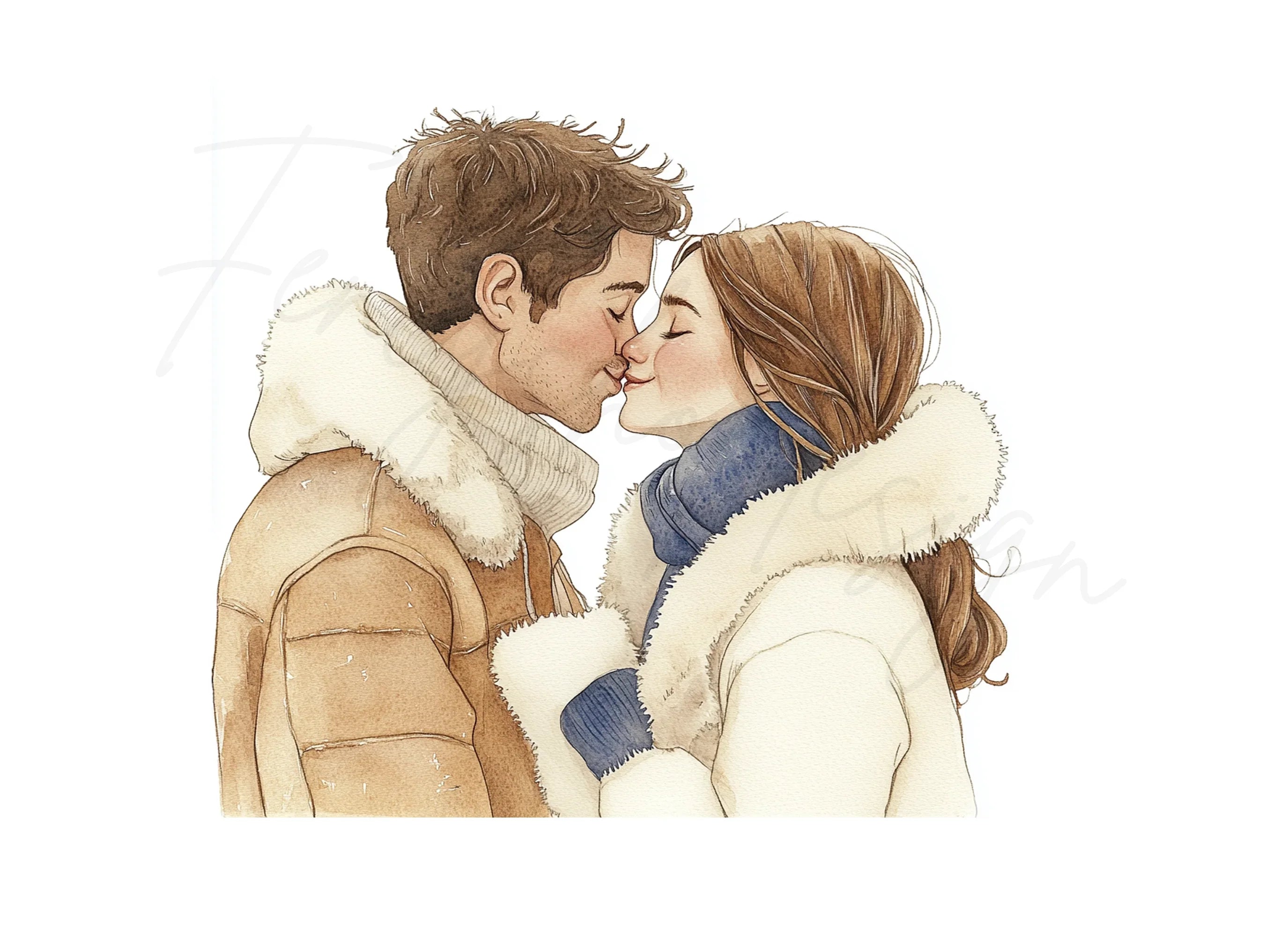 Romantic Winter Couple Kissing Clipart Bundle