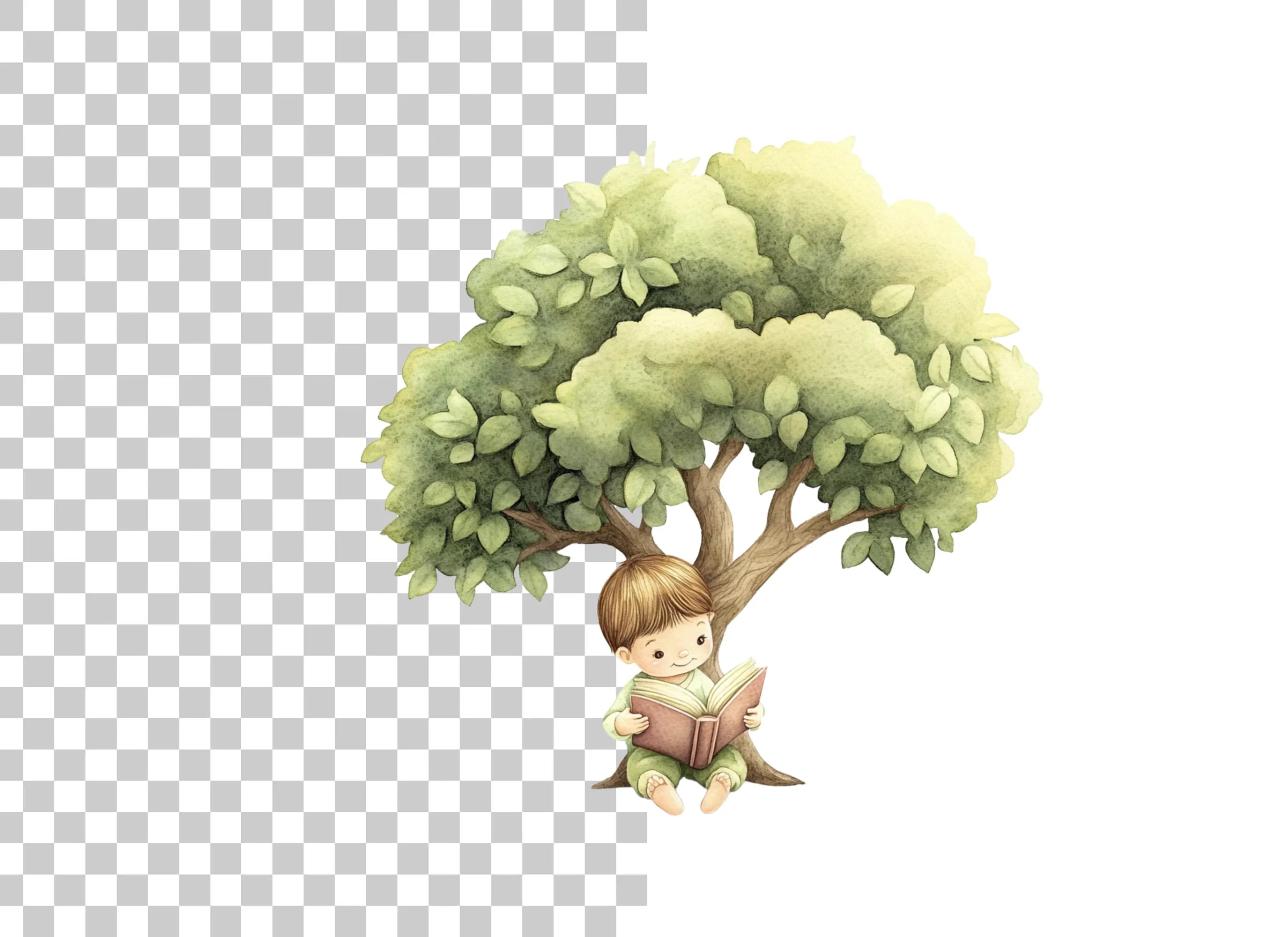 Boy Reading Under Tree Clipart Bundle