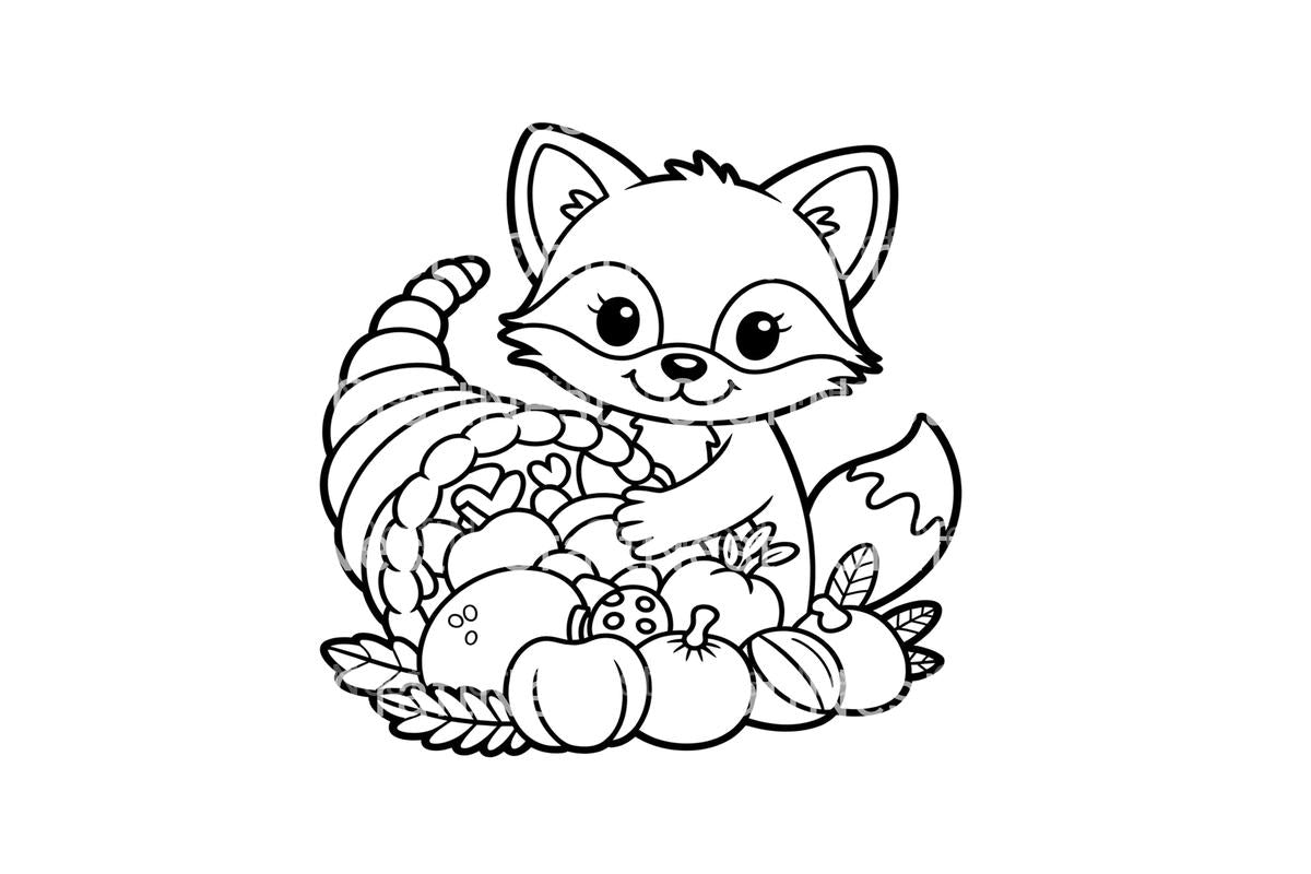Autumn Fox with Cornucopia Coloring Books