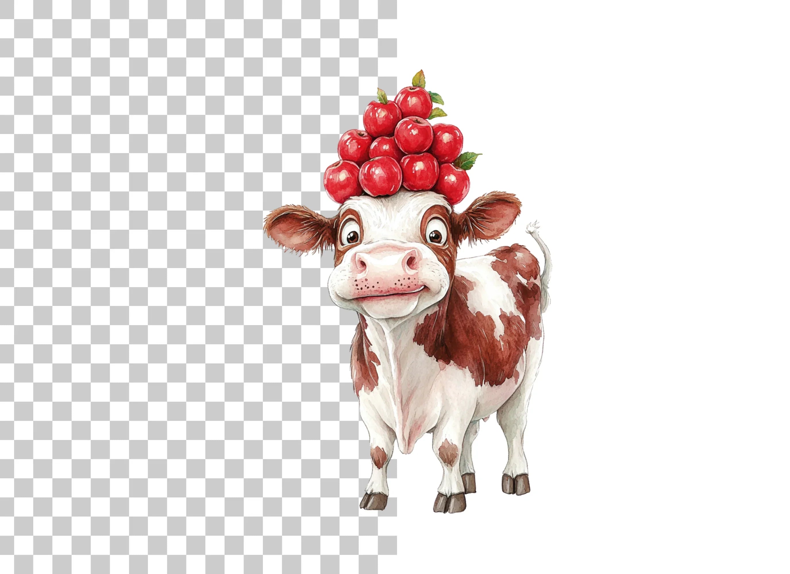 Funny Cow with Apple Stack Clipart Bundle