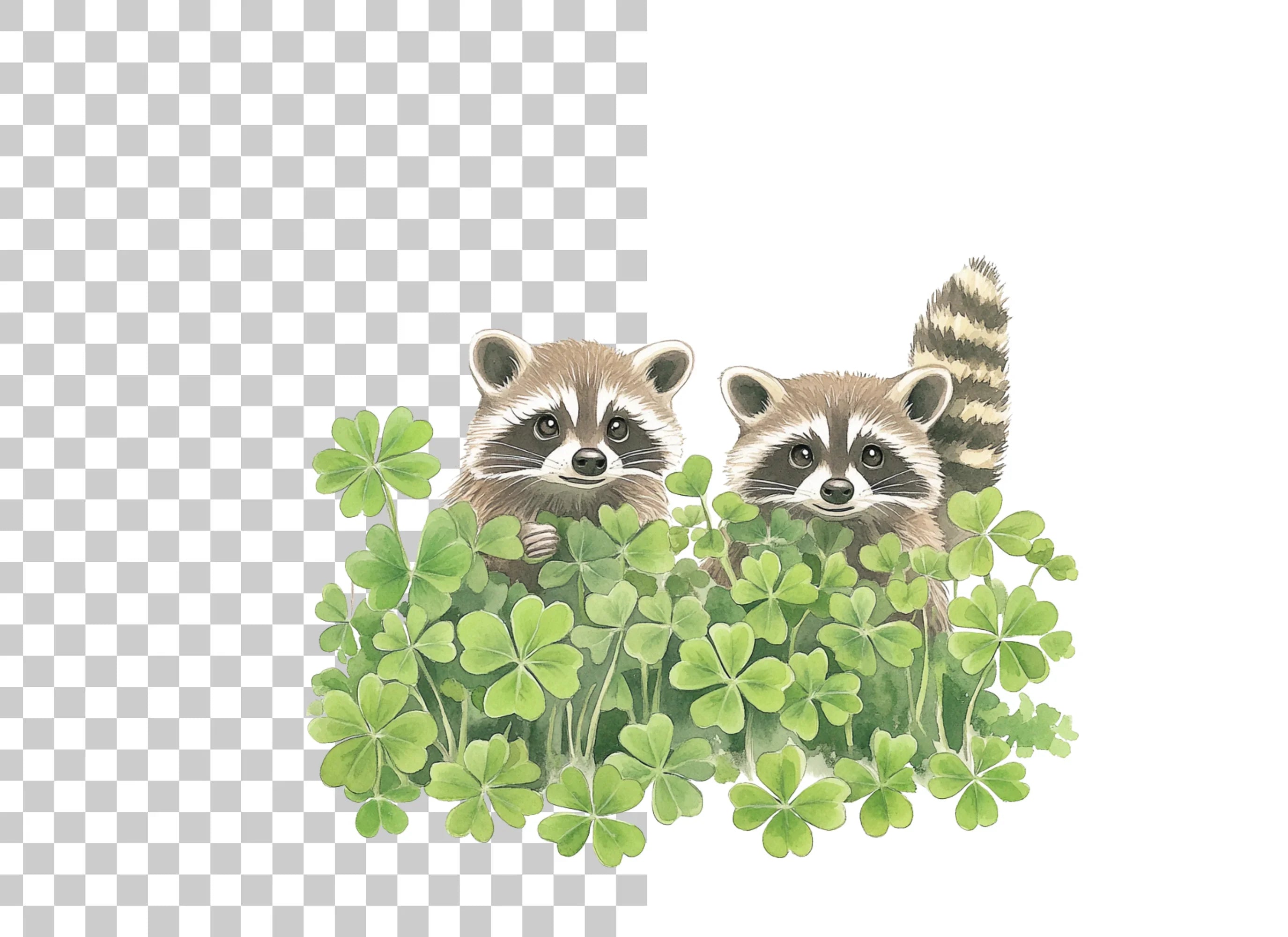 Cute Raccoons in Lucky Clover Clipart Bundle