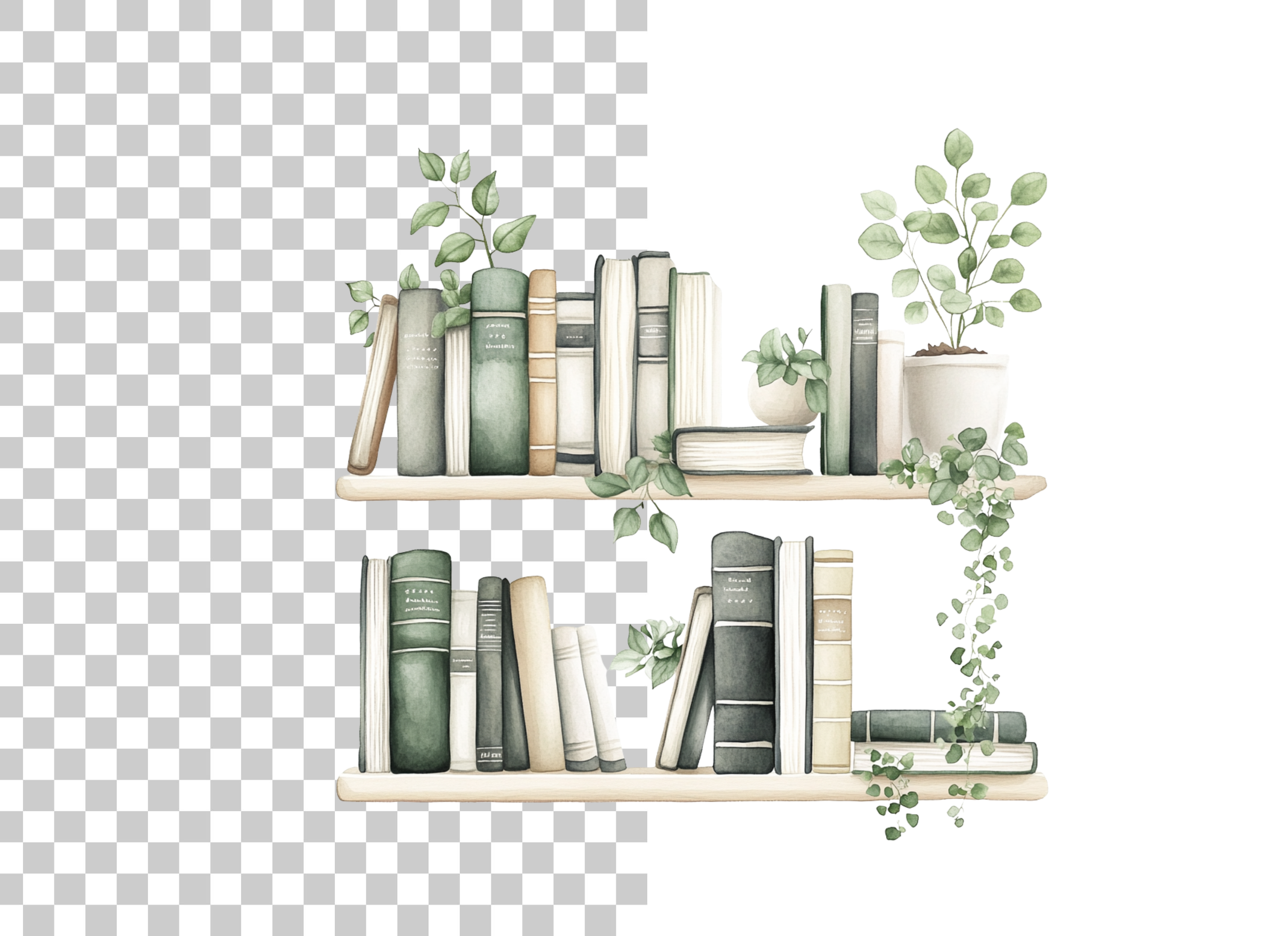 Aesthetic Bookshelf and Plant Clipart Bundle