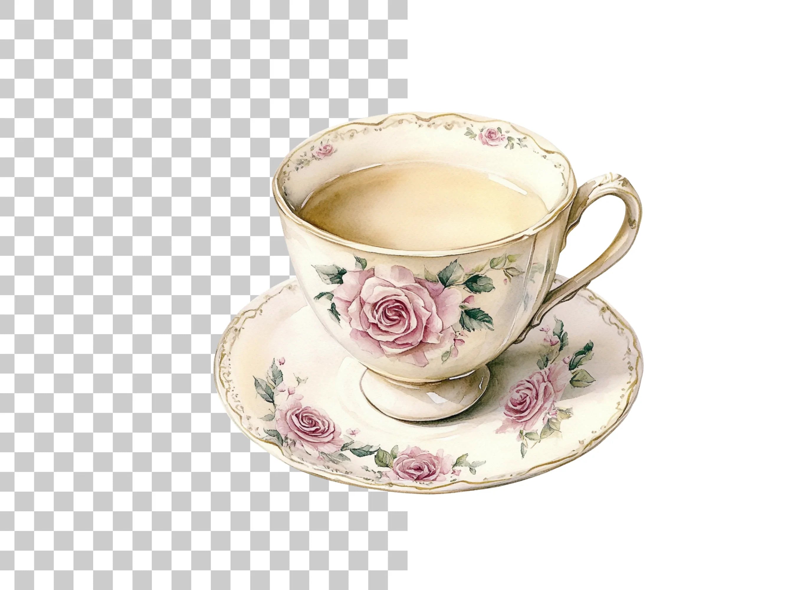 Vintage Floral Teacups Clipart Bundle