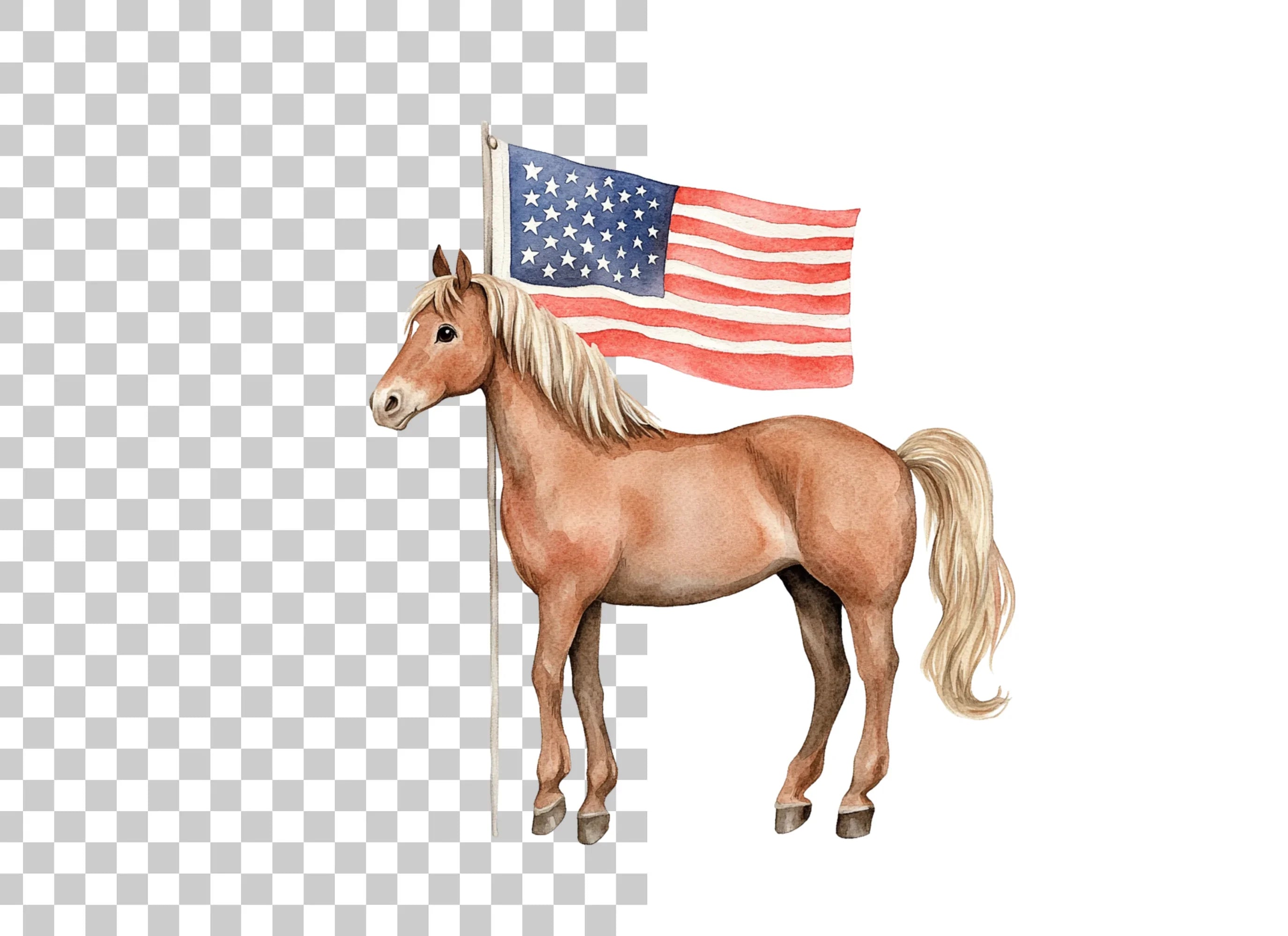 Patriotic Horses with American Flags Clipart Bundle