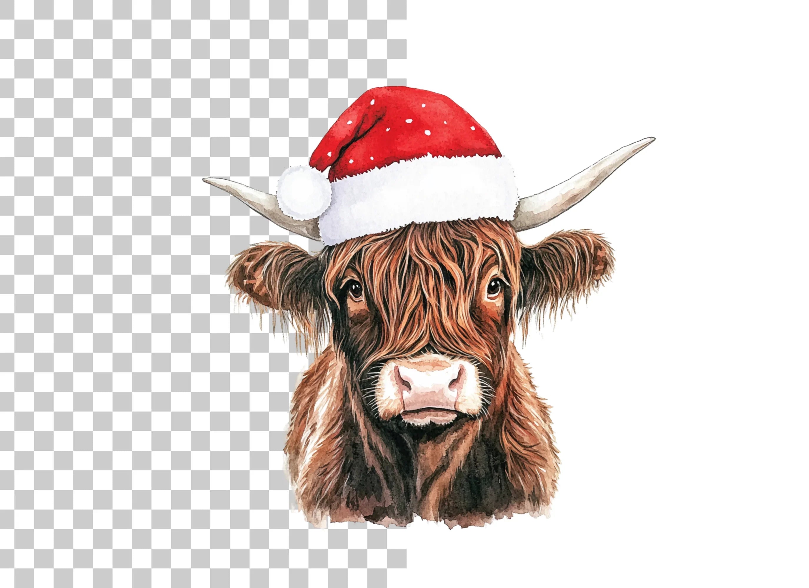 Cute Highland Cow with Santa Hat Clipart Bundle
