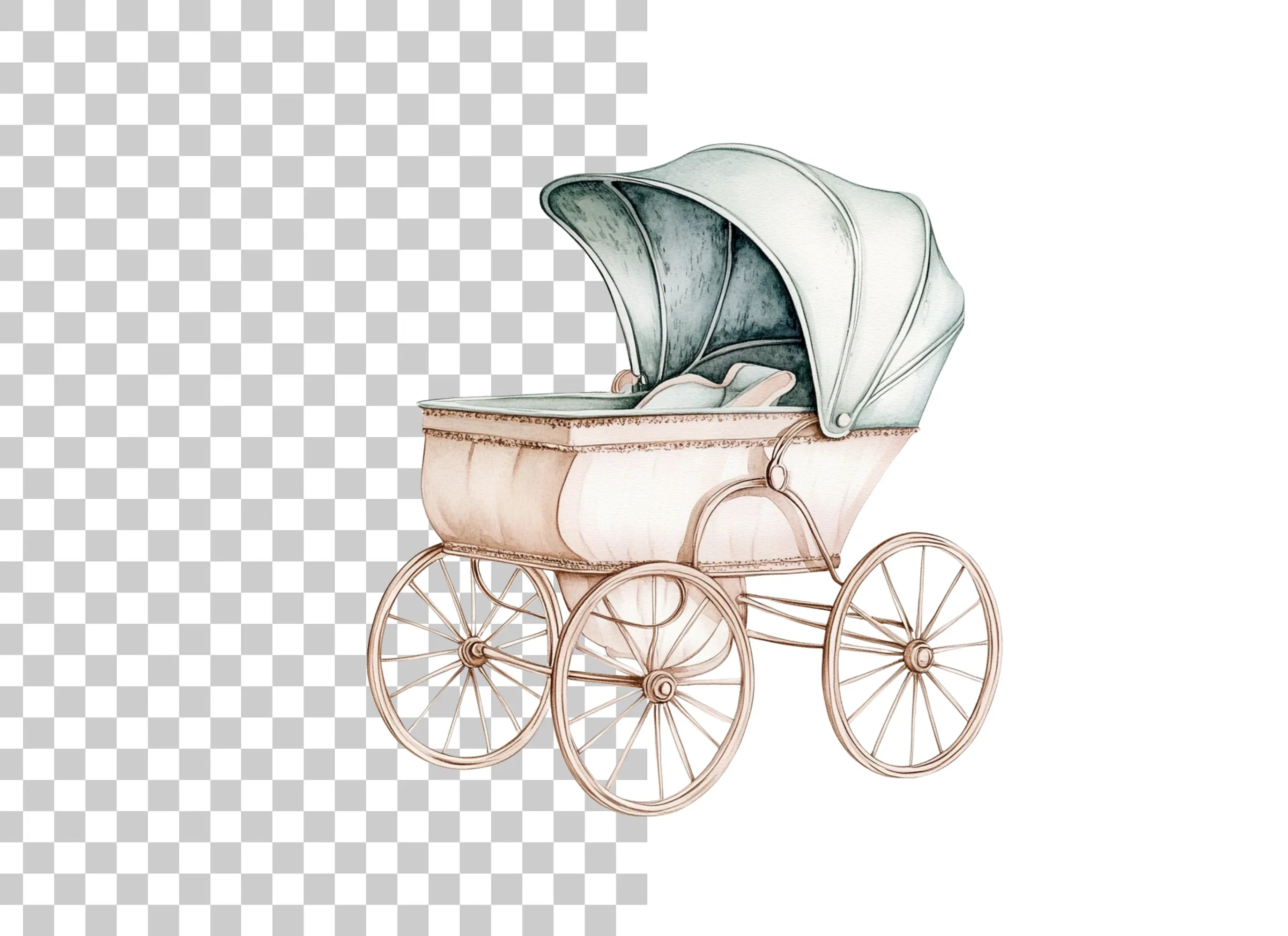 Elegant Vintage Baby Stroller Clipart Bundle