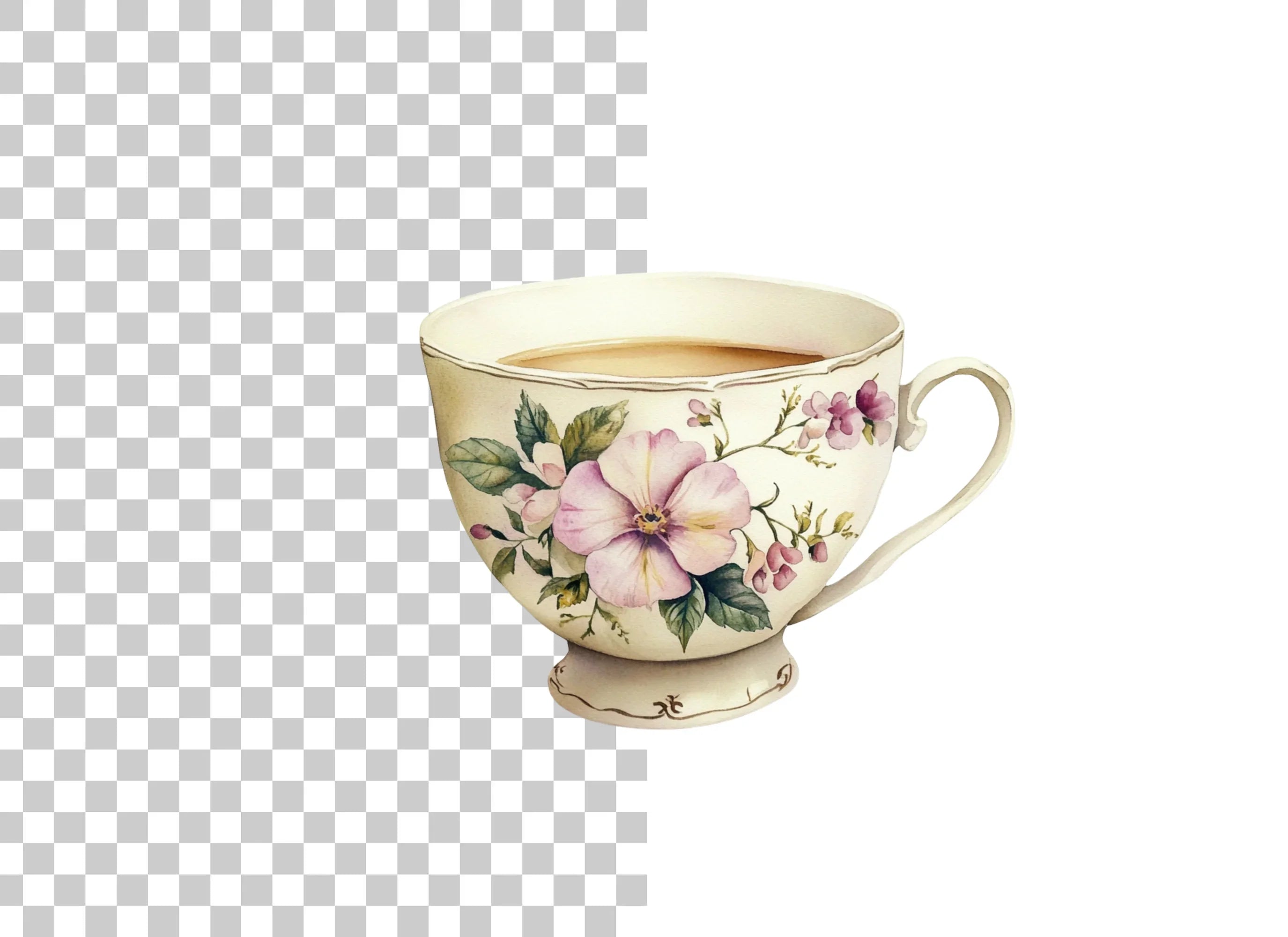 Elegant Floral Teacups Clipart Bundle