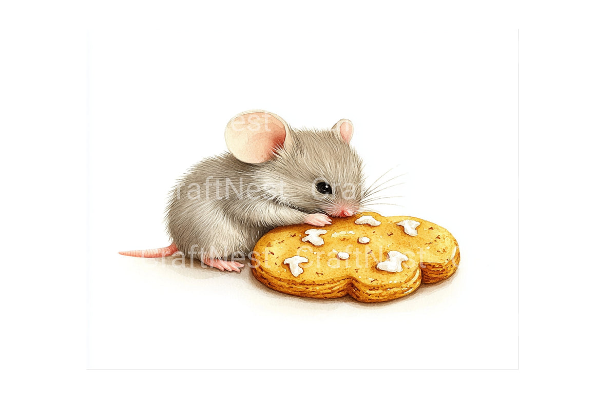 Cute Mouse With Gingerbread Cookie Clipart Bundle