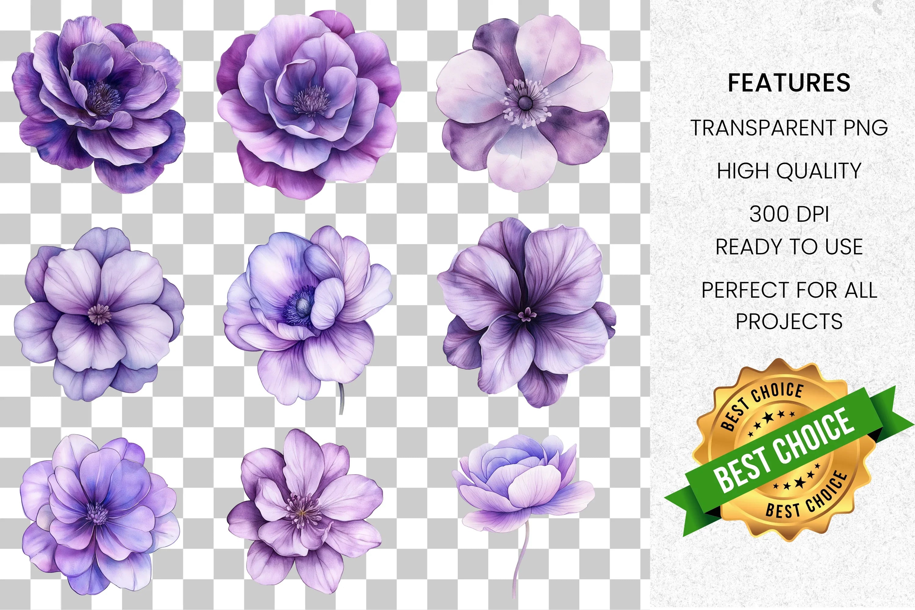 Elegant Purple Flower Clipart Bundle