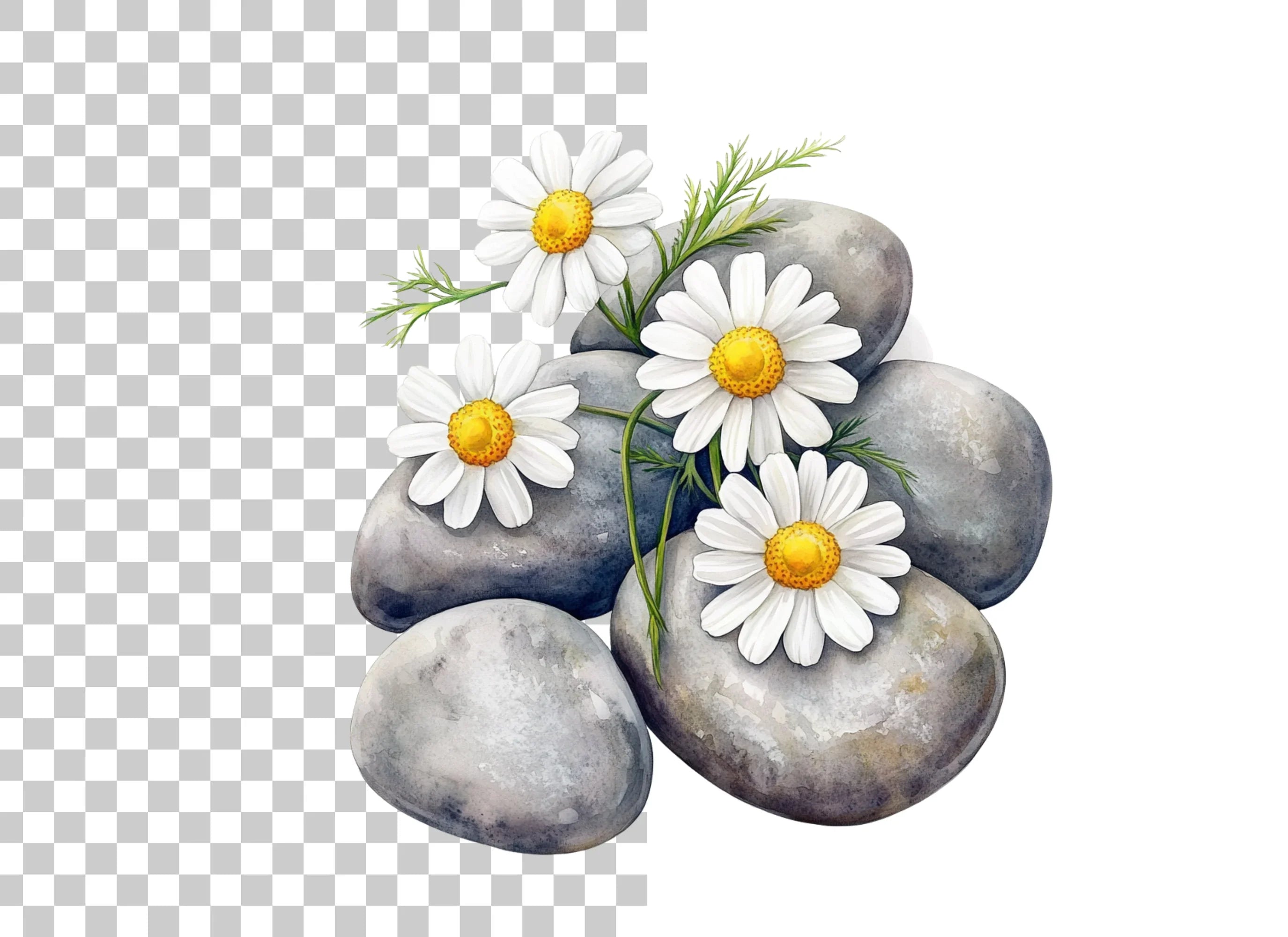 Daisy Flowers on Stones Clipart Bundle