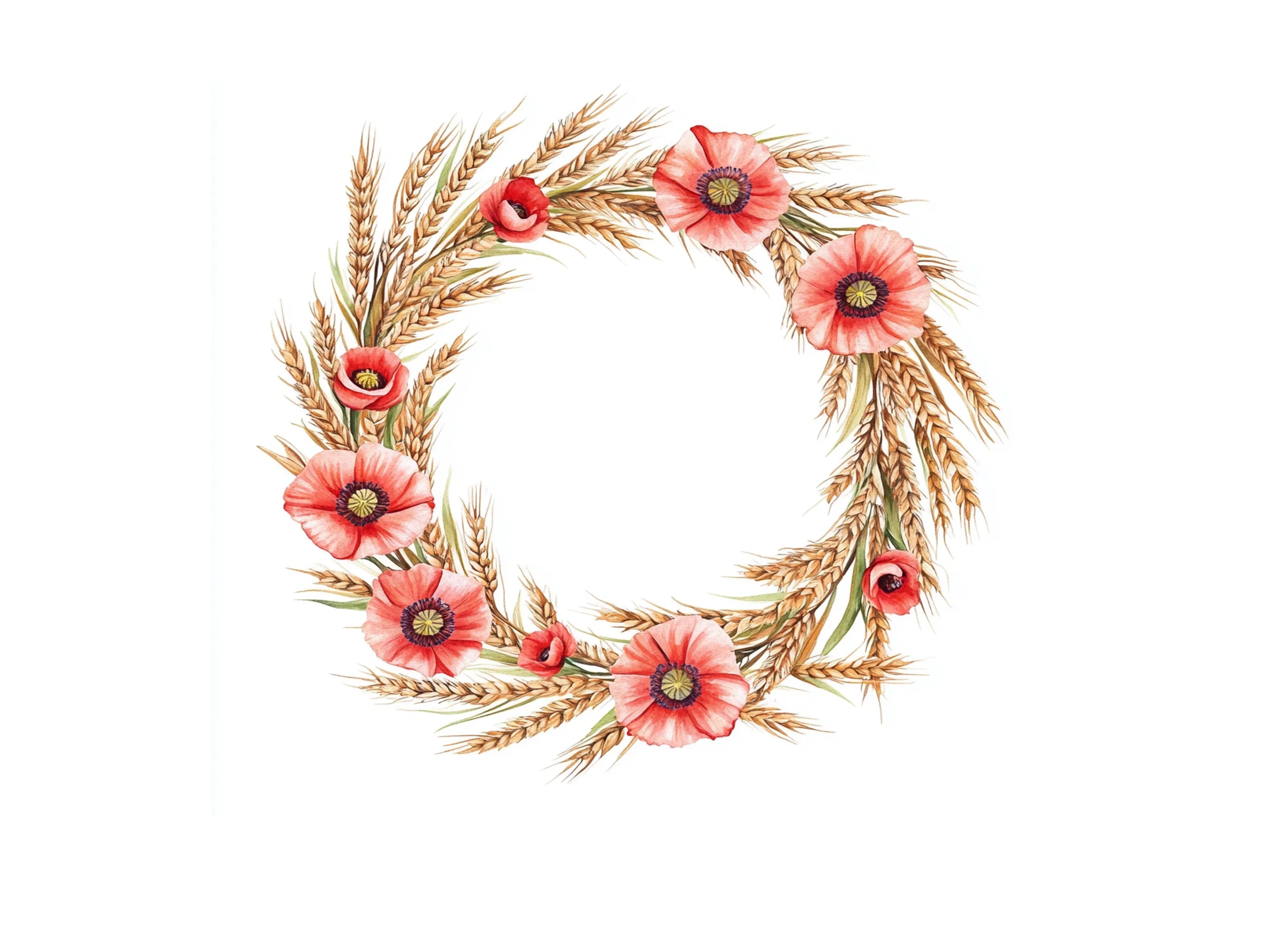 Poppy and Wheat Field Wreaths Clipart Bundle