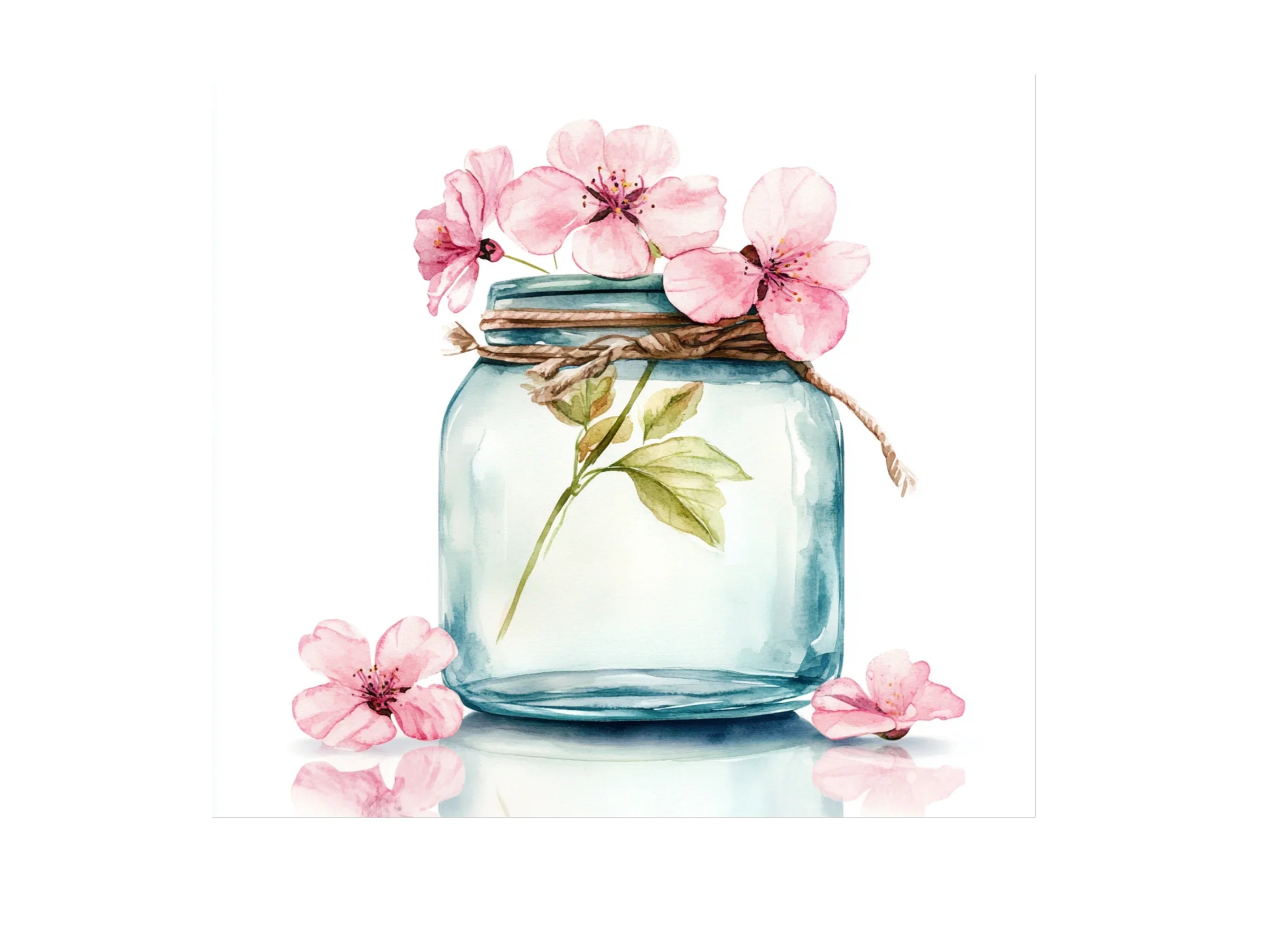 Pink Cherry Blossom Mason Jar Clipart Bundle