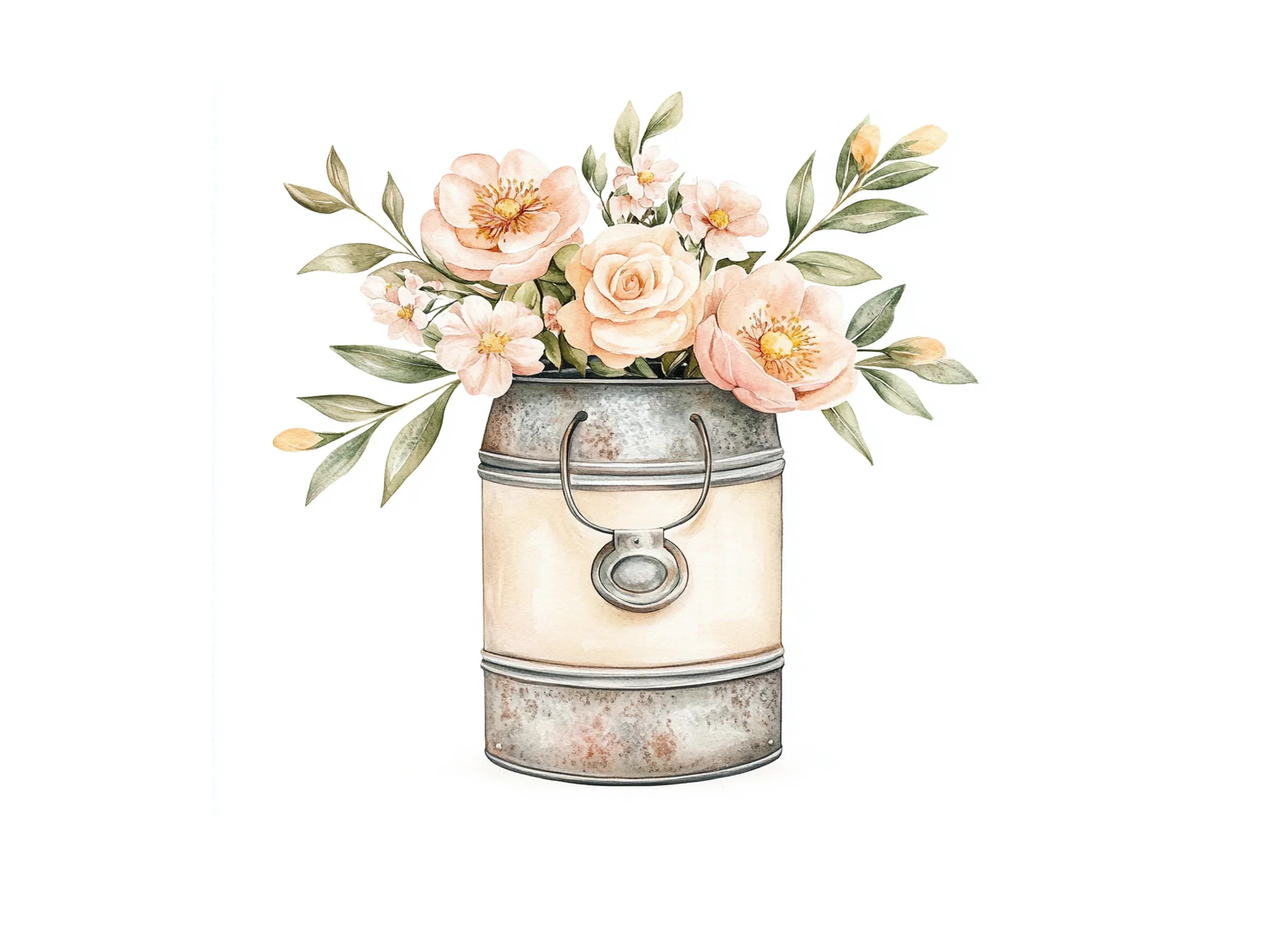 Rustic Flower Arrangements in Metal Cans Clipart Bundle