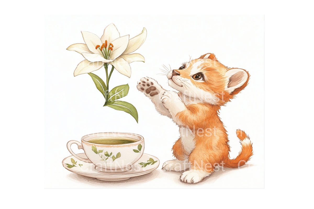 Playful Kitten With Teacup Clipart Bundle