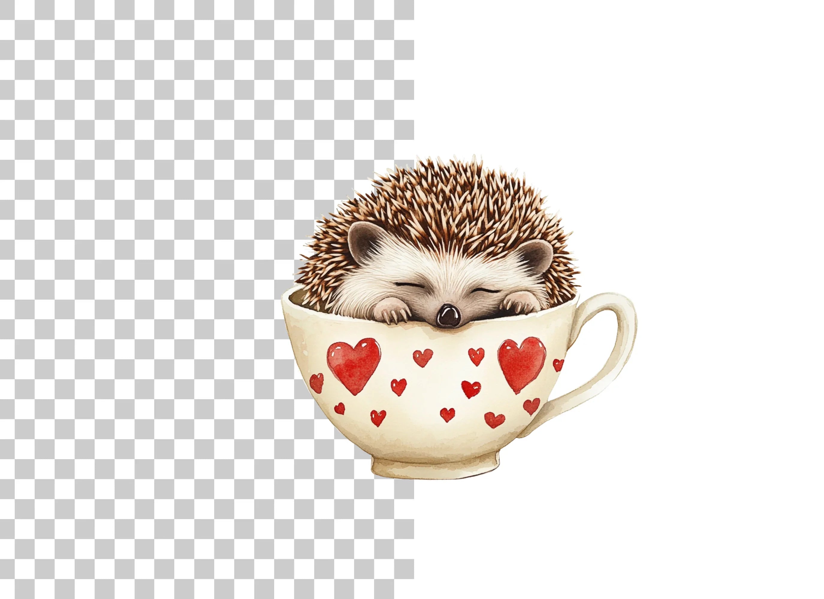 Cute Sleeping Hedgehogs in Heart Cups Clipart Bundle