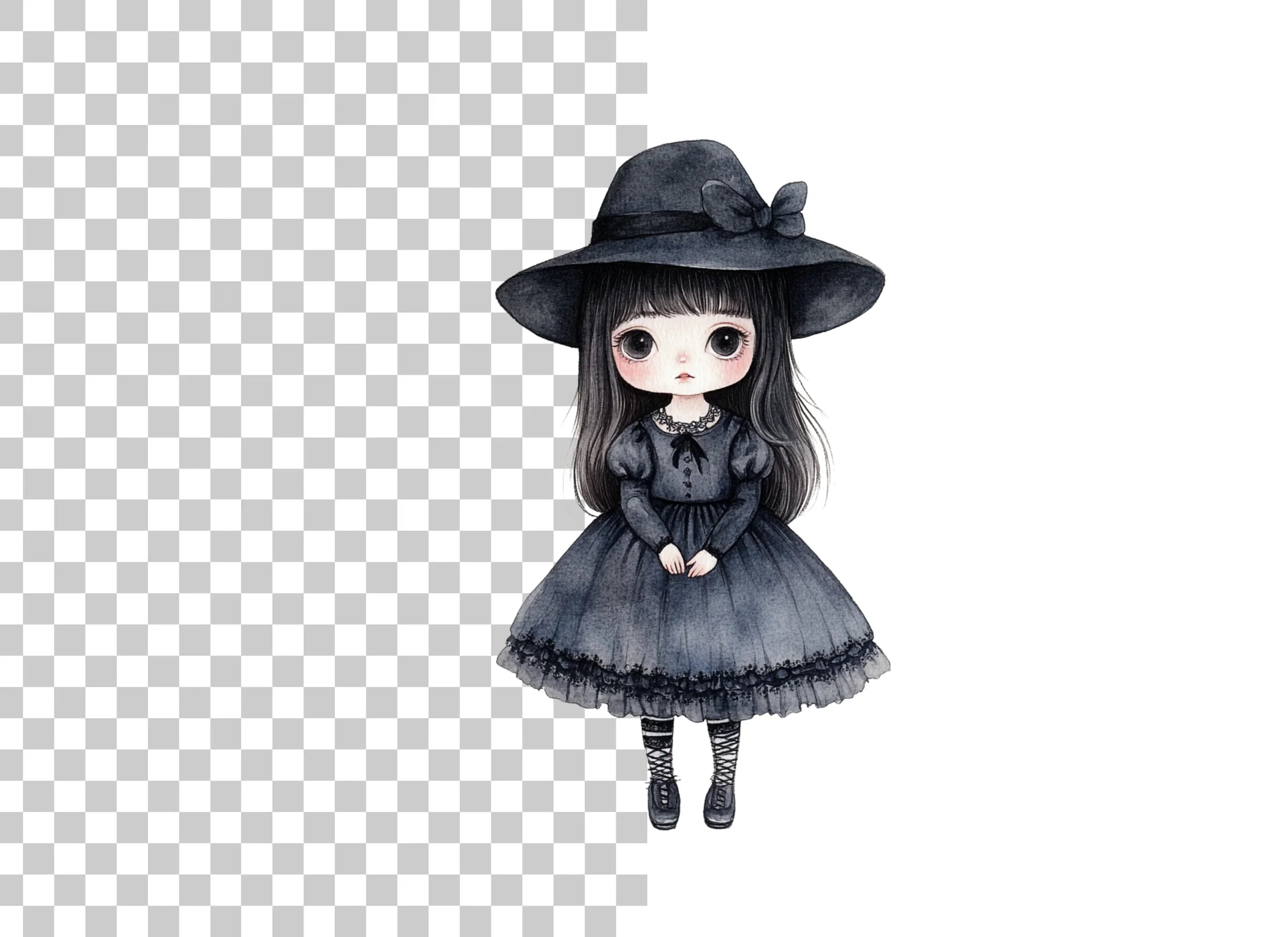 Cute Goth Girl in Black Dress Clipart Bundle