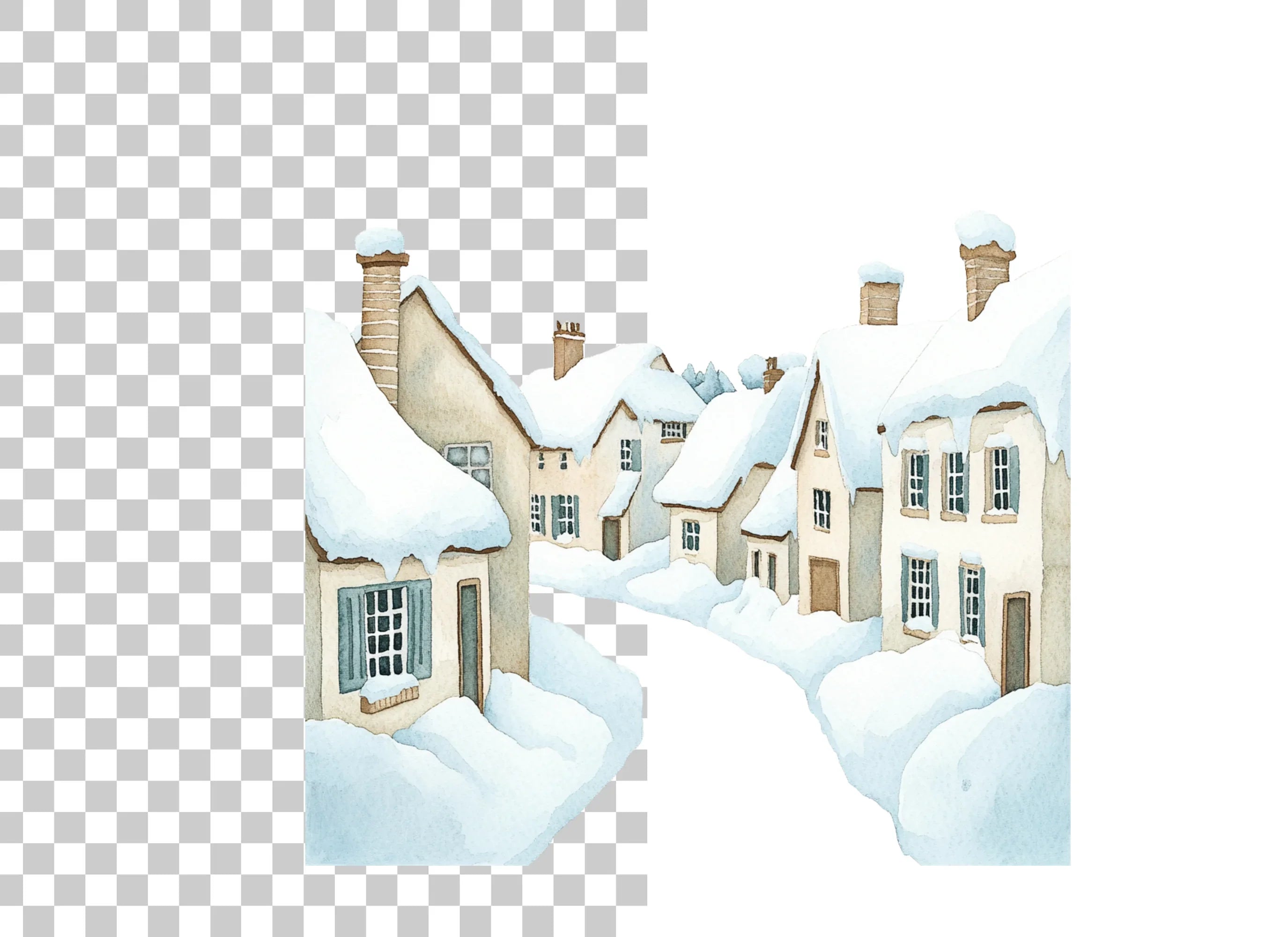 Snowy Village Street Clipart Bundle
