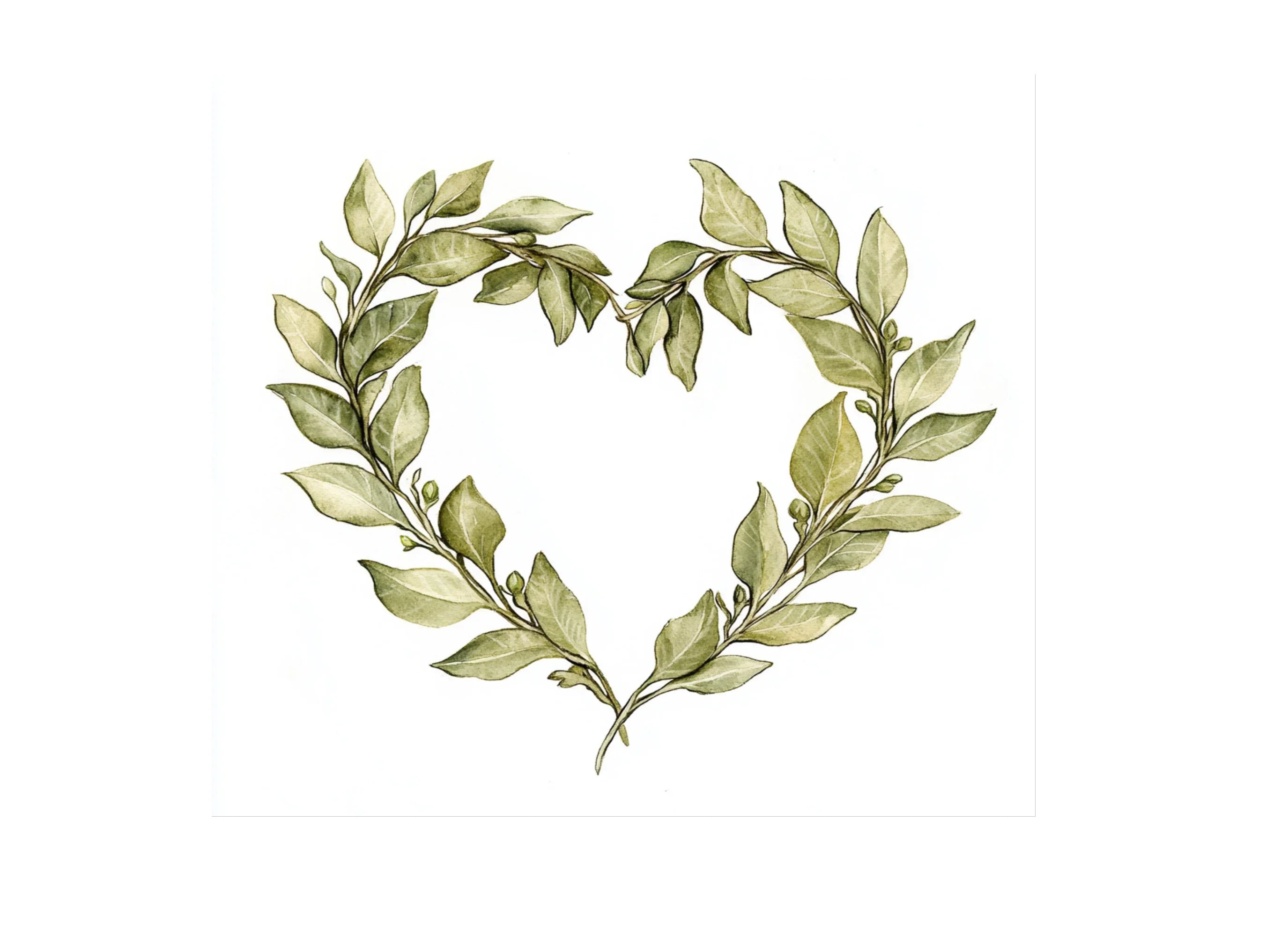 Green Leaf Heart Wreath Clipart Bundle