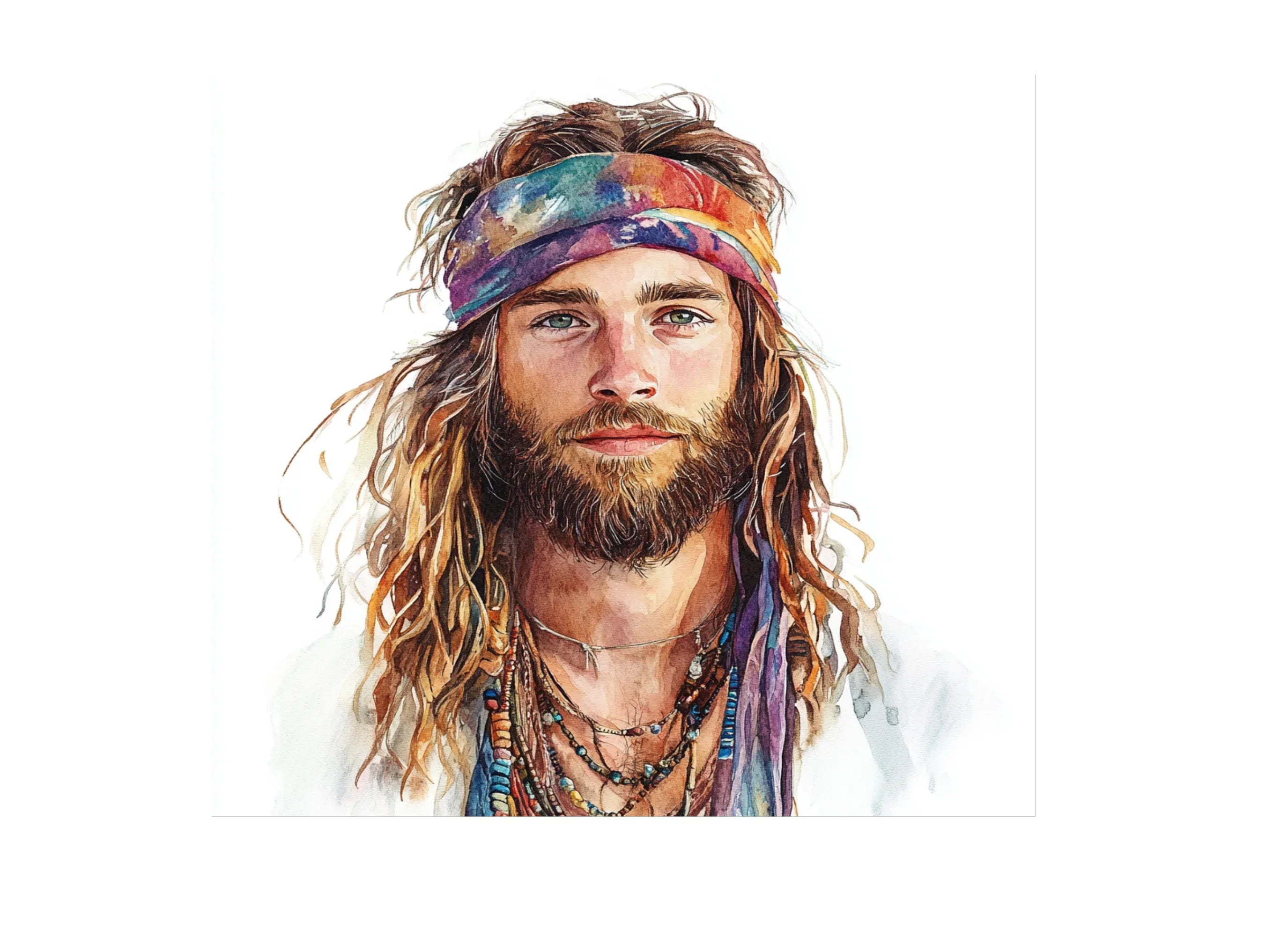 Hippie Style Men Illustrations Clipart Bundle