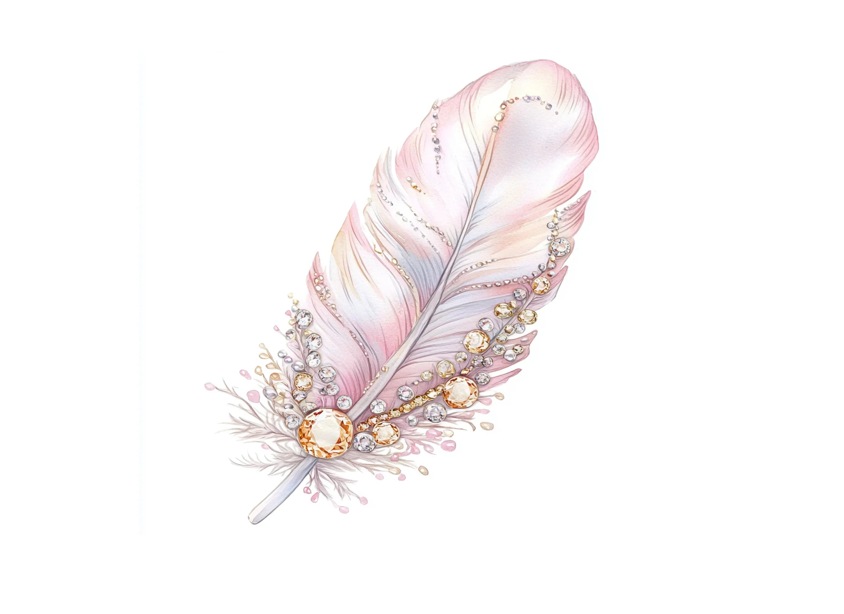 Elegant Jeweled Feather Clipart Bundle