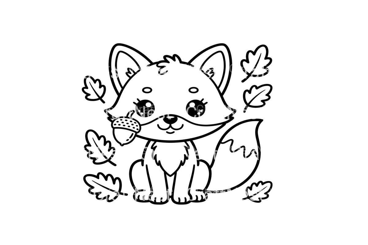 Cute Fox with Acorns Coloring Books