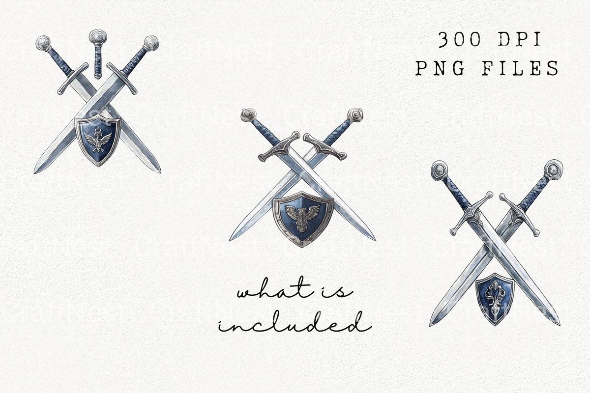 Medieval Sword And Shield Clipart Bundle
