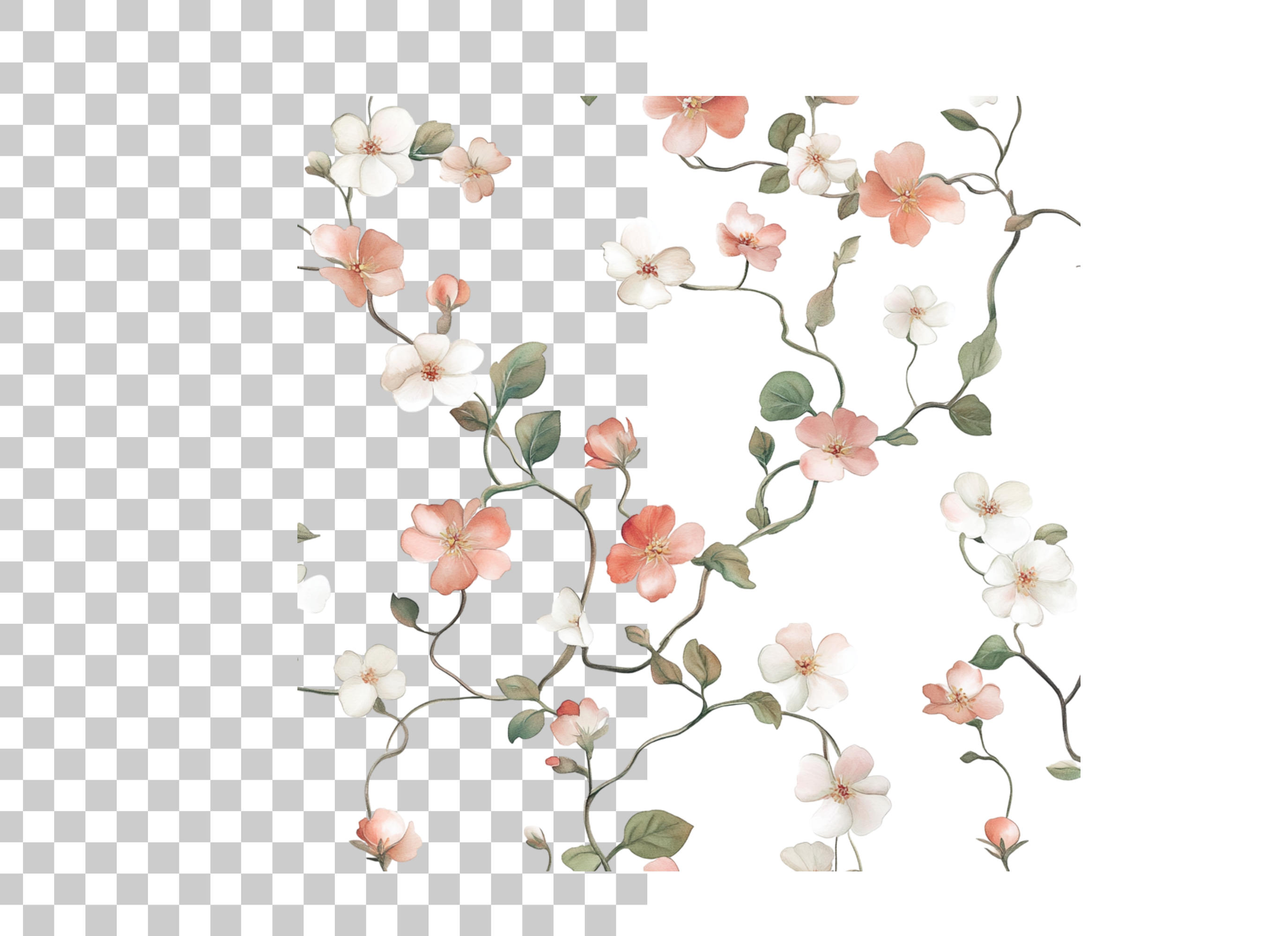 Seamless Cherry Blossom Vine Clipart Bundle