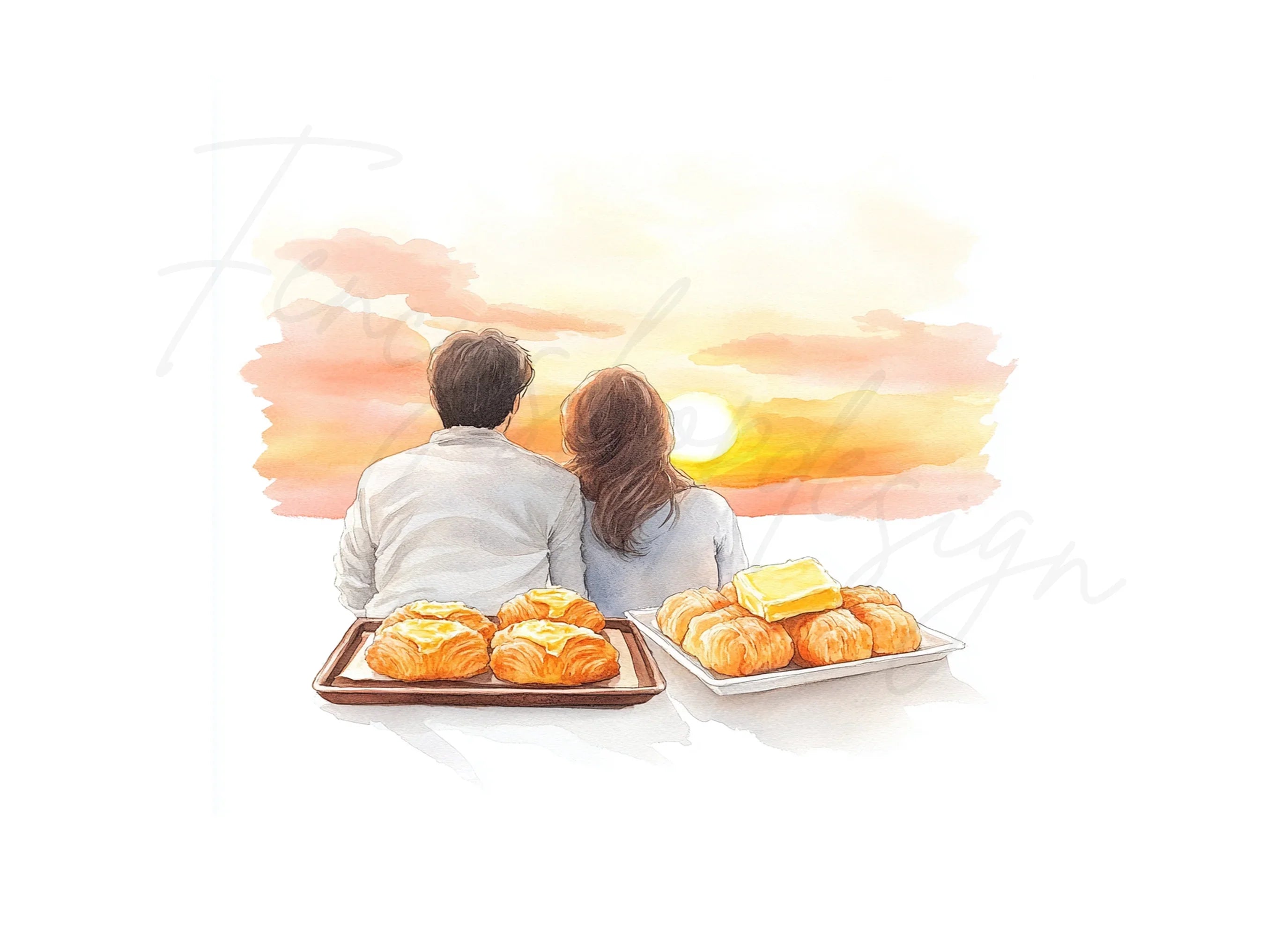 Couple Watching Sunset with Pastries Clipart Bundle