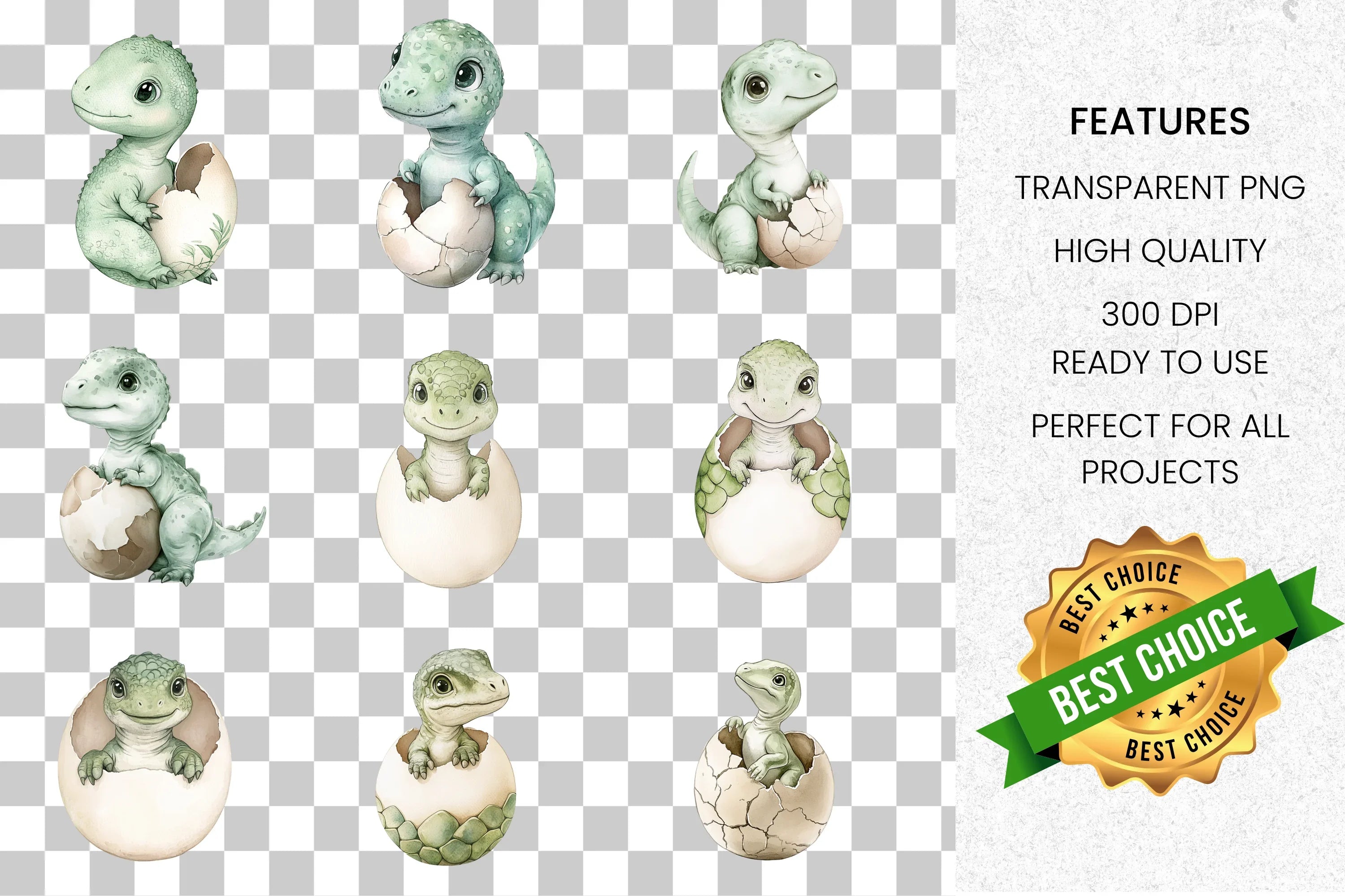 Cute Baby Dinosaur Hatching Clipart Bundle