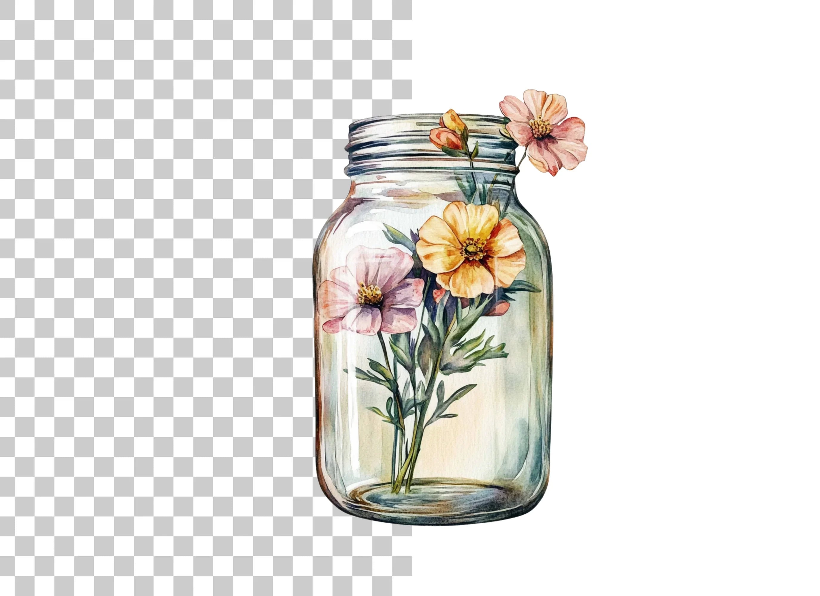 Flowers in Mason Jar Clipart Bundle