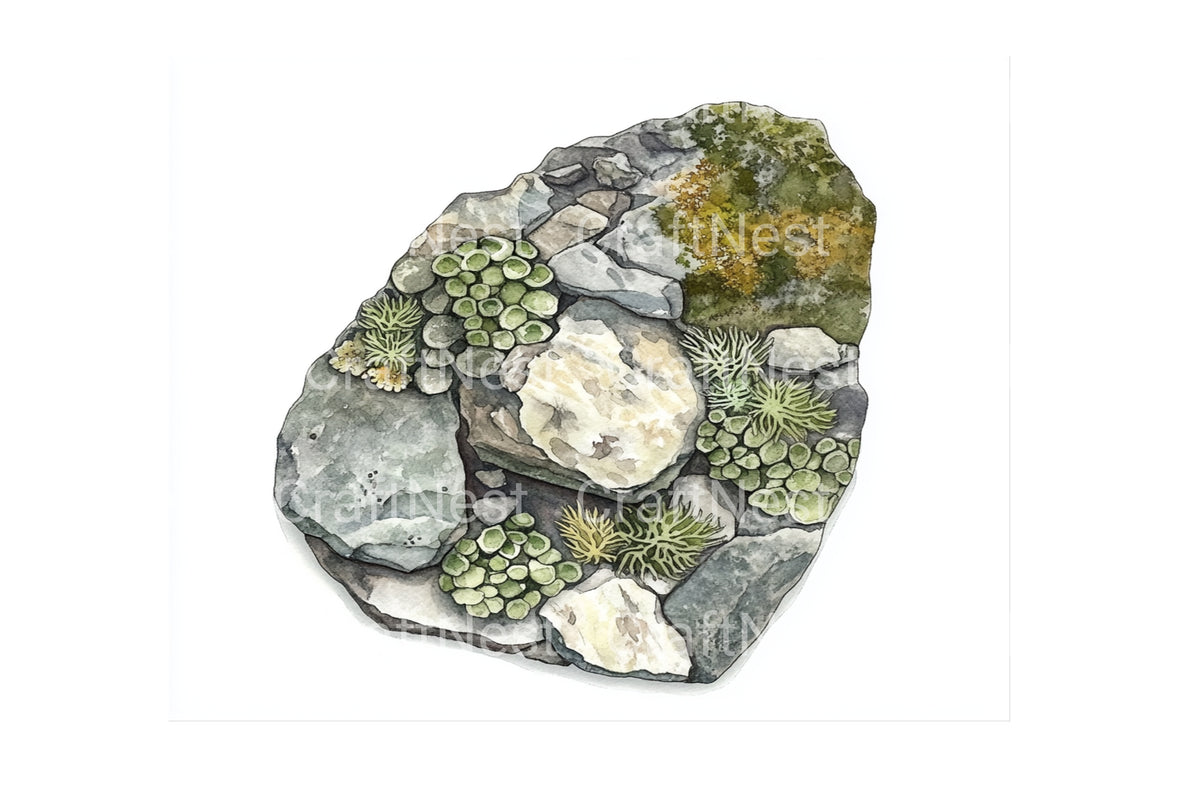Mossy Forest Rocks Illustrations Clipart Bundle