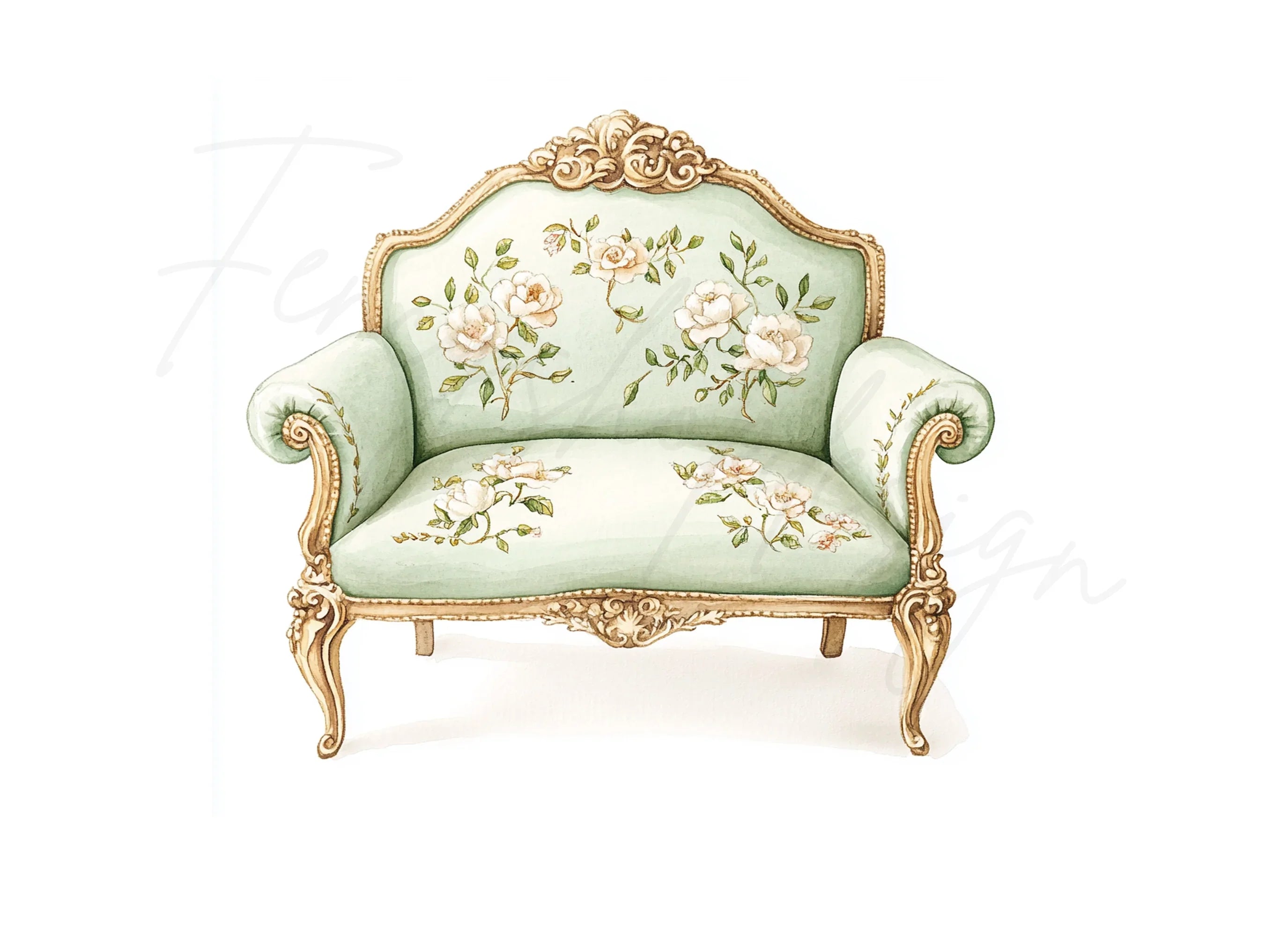 Elegant Mint Green Armchairs Clipart Bundle