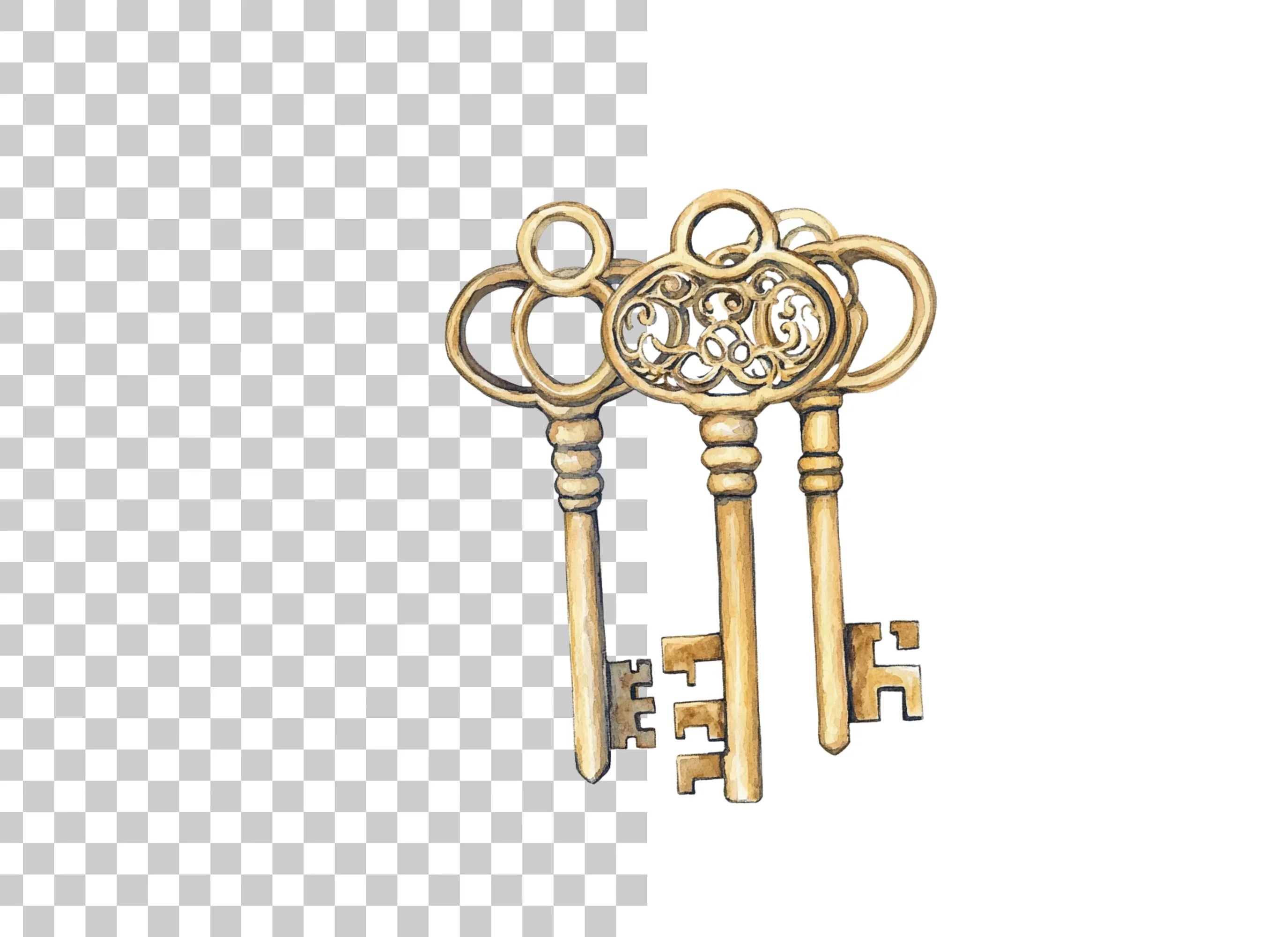 Vintage Gold Keys Clipart Bundle
