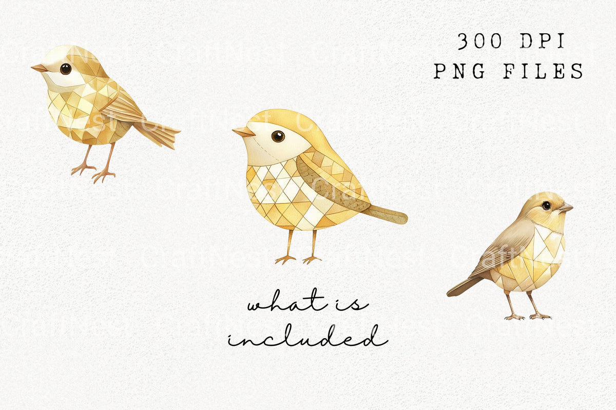 Quilted Yellow Bird Designs Clipart Bundle