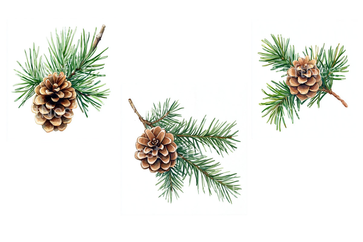 Pine Cone And Branch Clipart Bundle