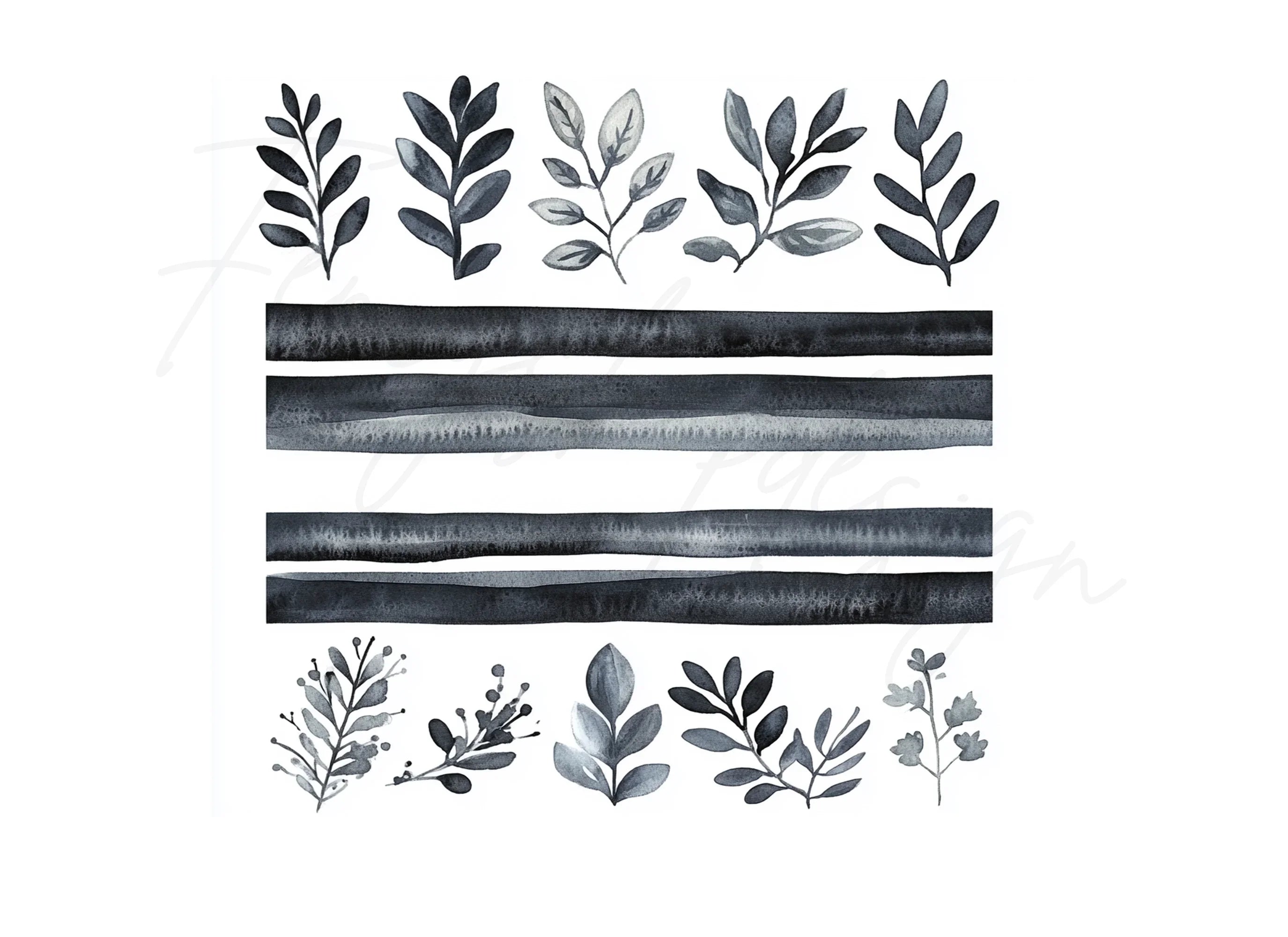 Abstract Stripes Foliage Clipart Bundle