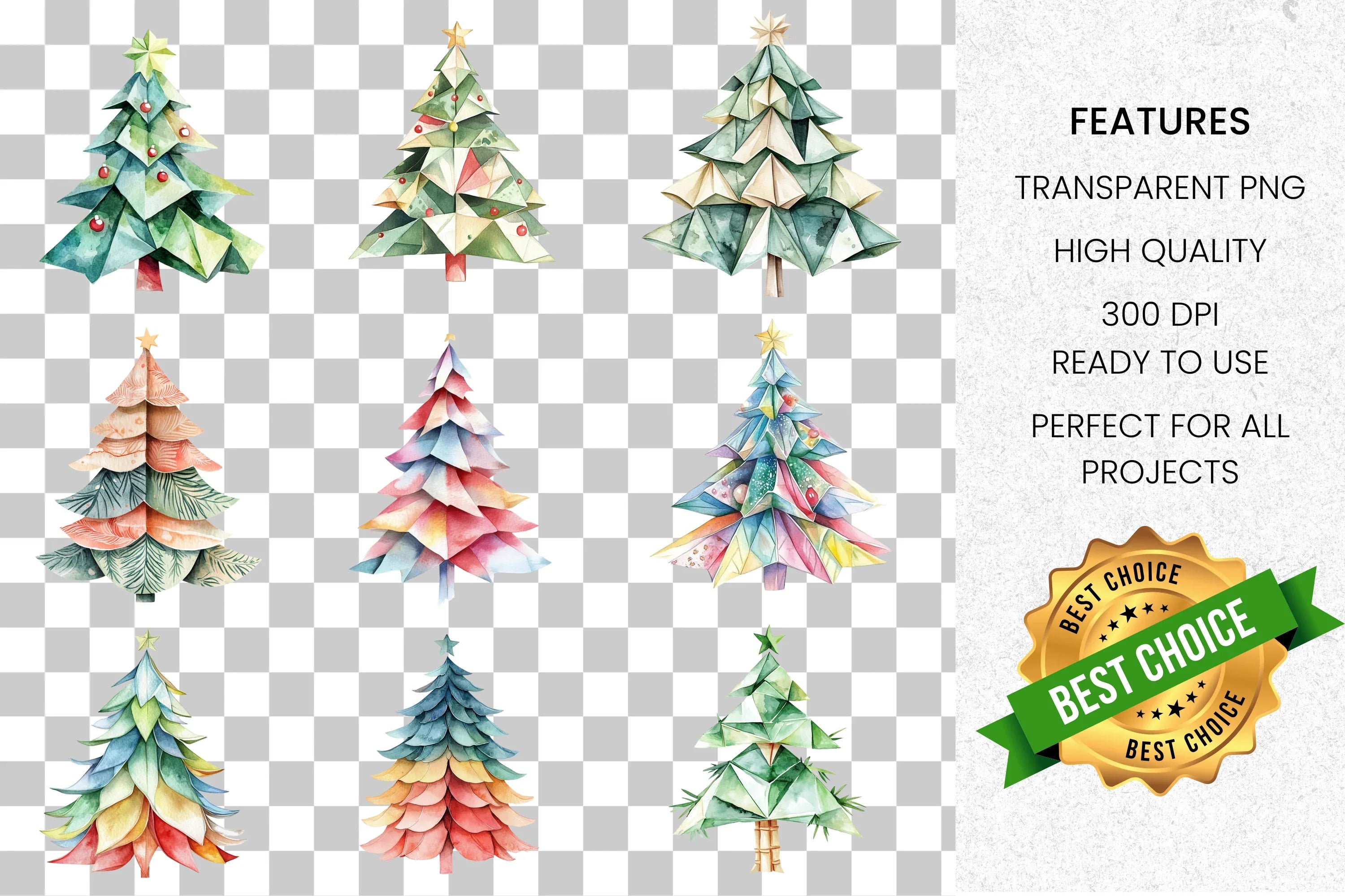 Geometric Christmas Tree Clipart Bundle
